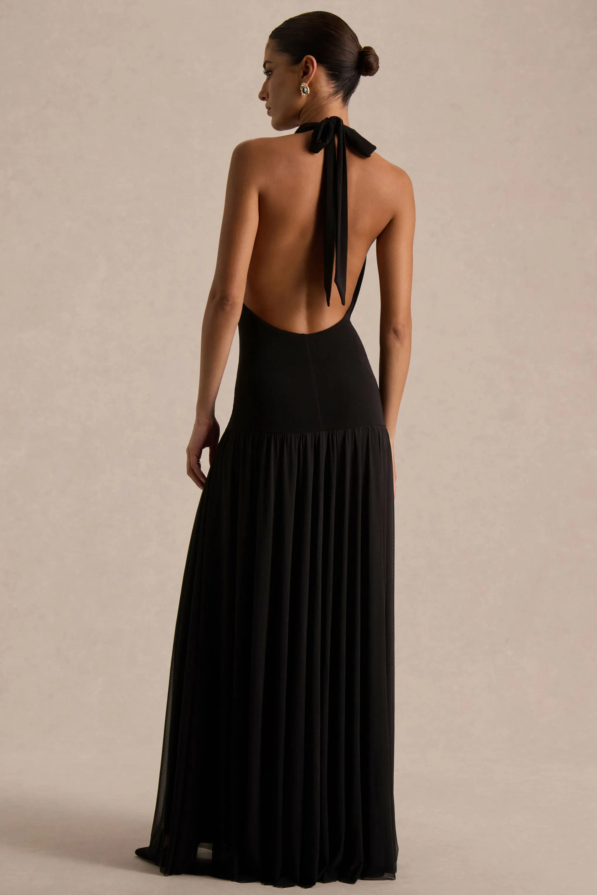 Verity | Black Plunge-Neck Maxi Dress With Sheer-Skirt sold by Club L London product image thumbnail 2
