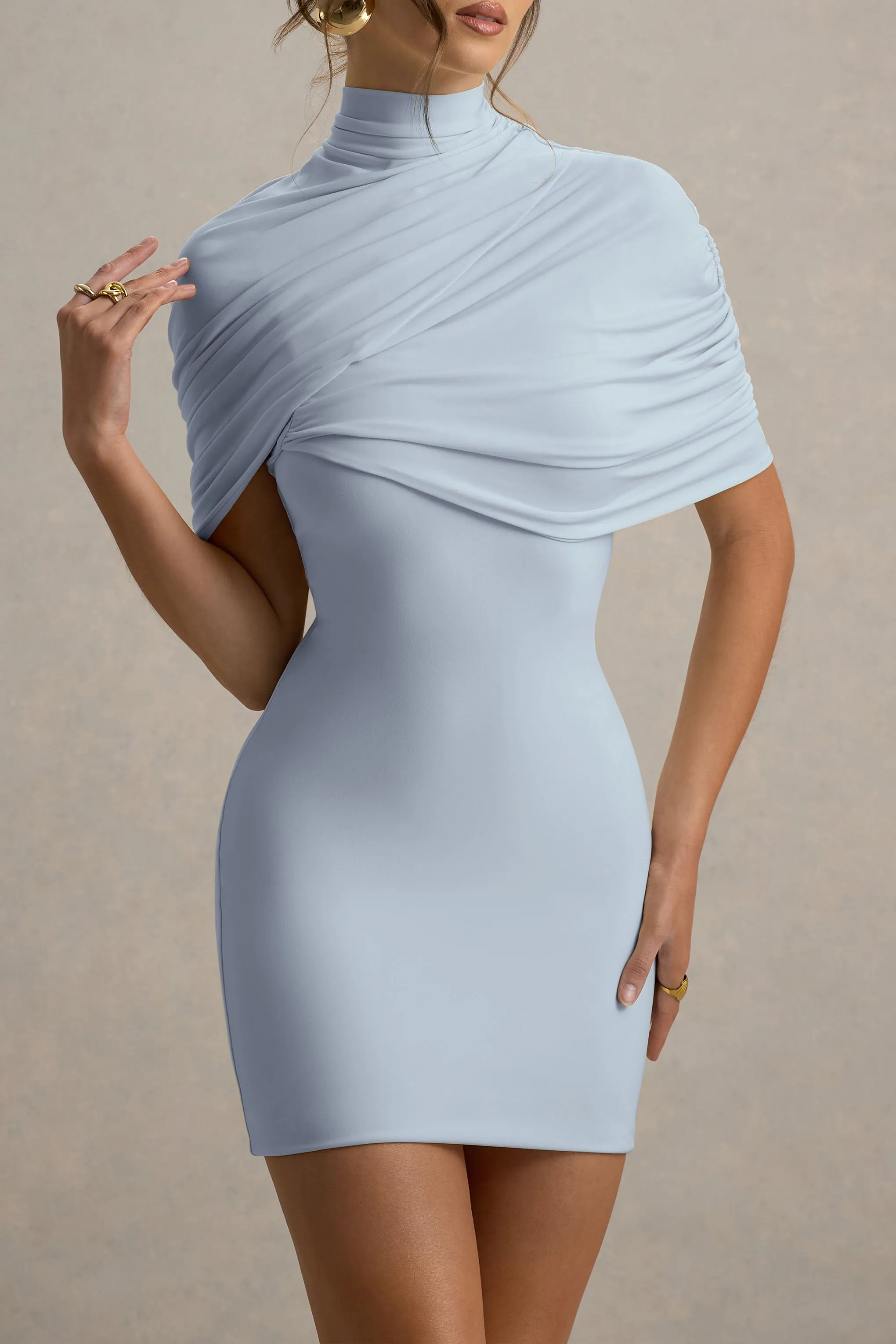Perdi | Powder Blue Bodycon Mini Dress With Twisted Cape sold by Club L London product image thumbnail 3