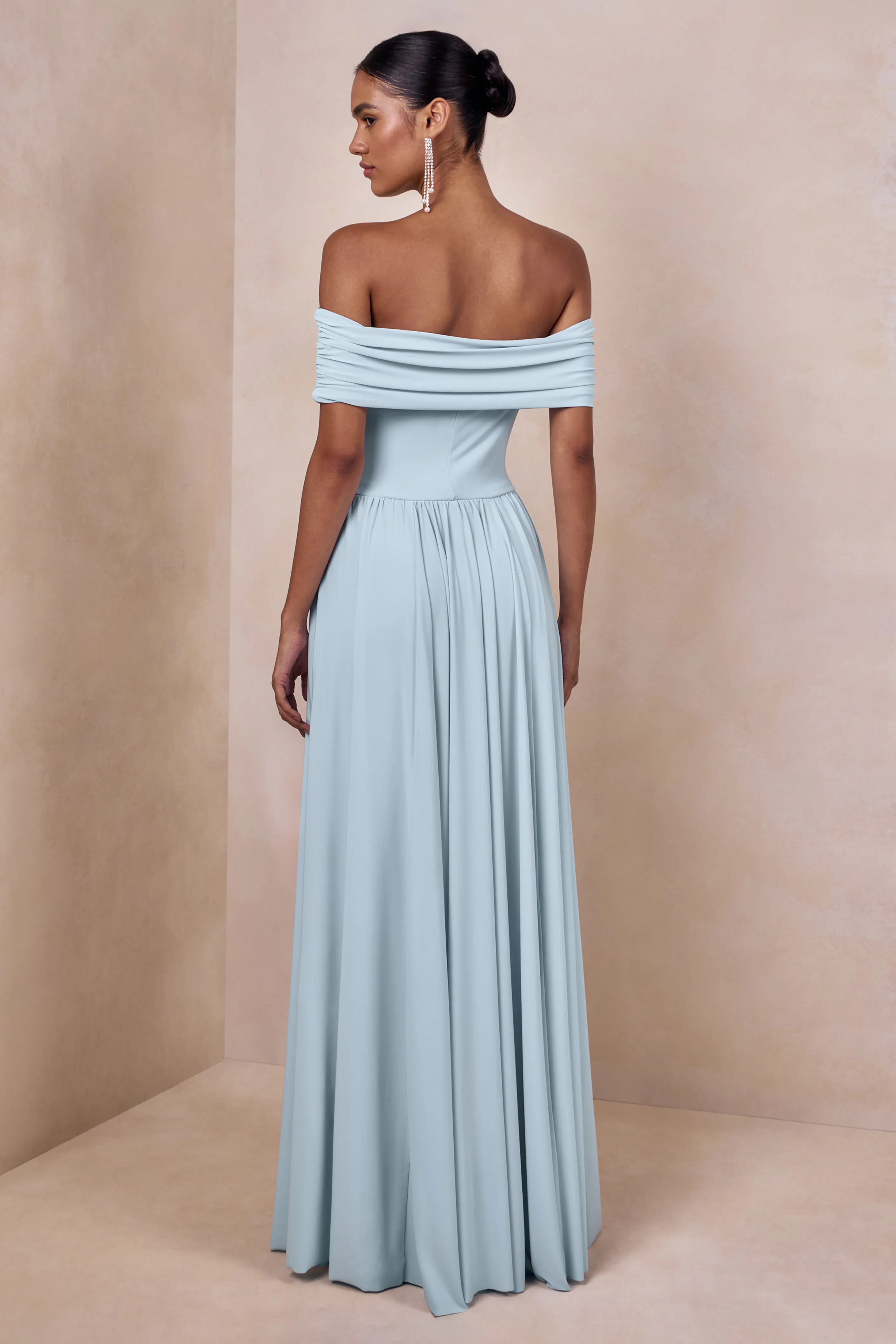 Cindie | Powder Blue Bardot-Neck Maxi Dress sold by Club L London product image thumbnail 2