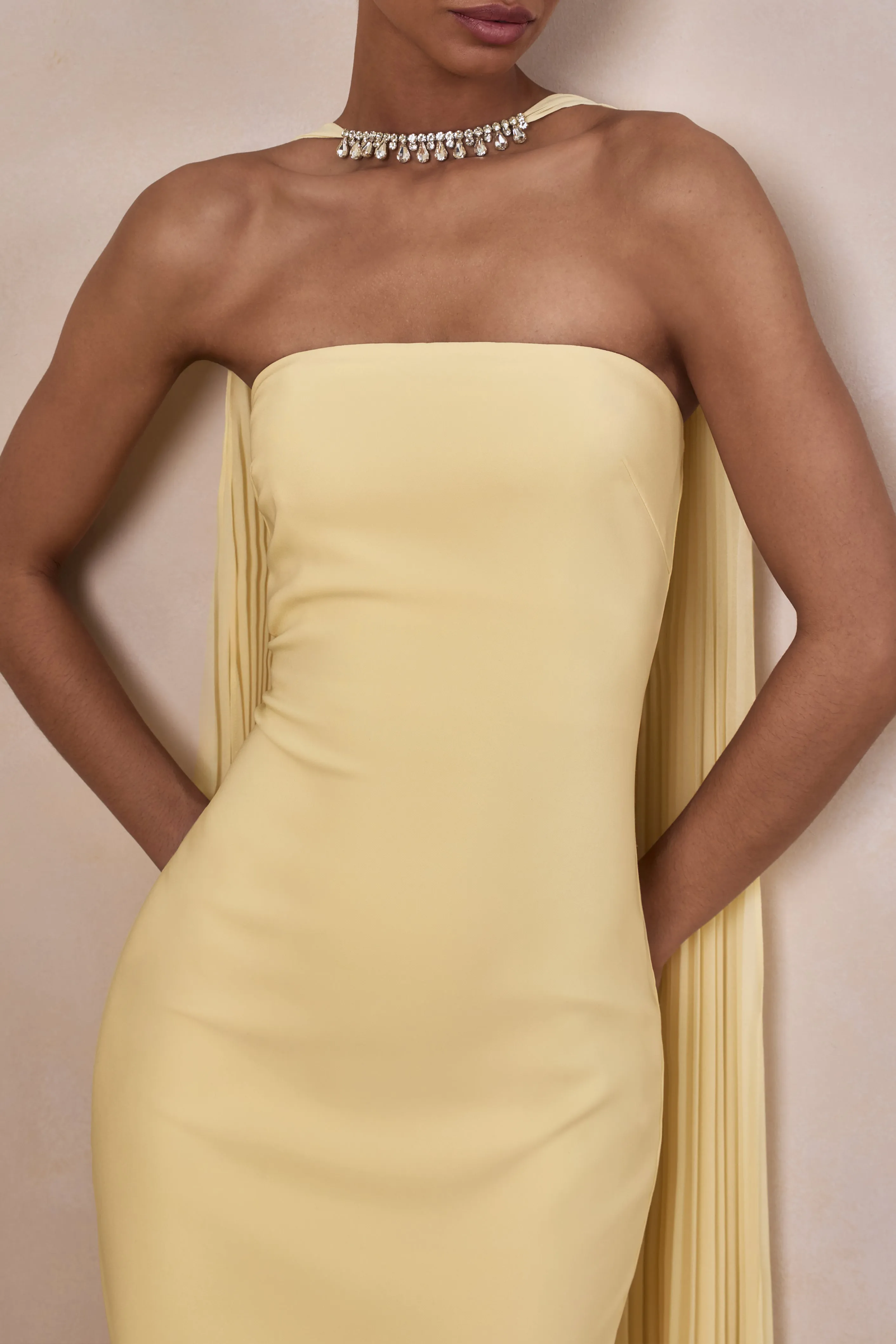 Avery | Lemon Bandeau Maxi Dress With Embellished Scarf sold by Club L London product image thumbnail 3