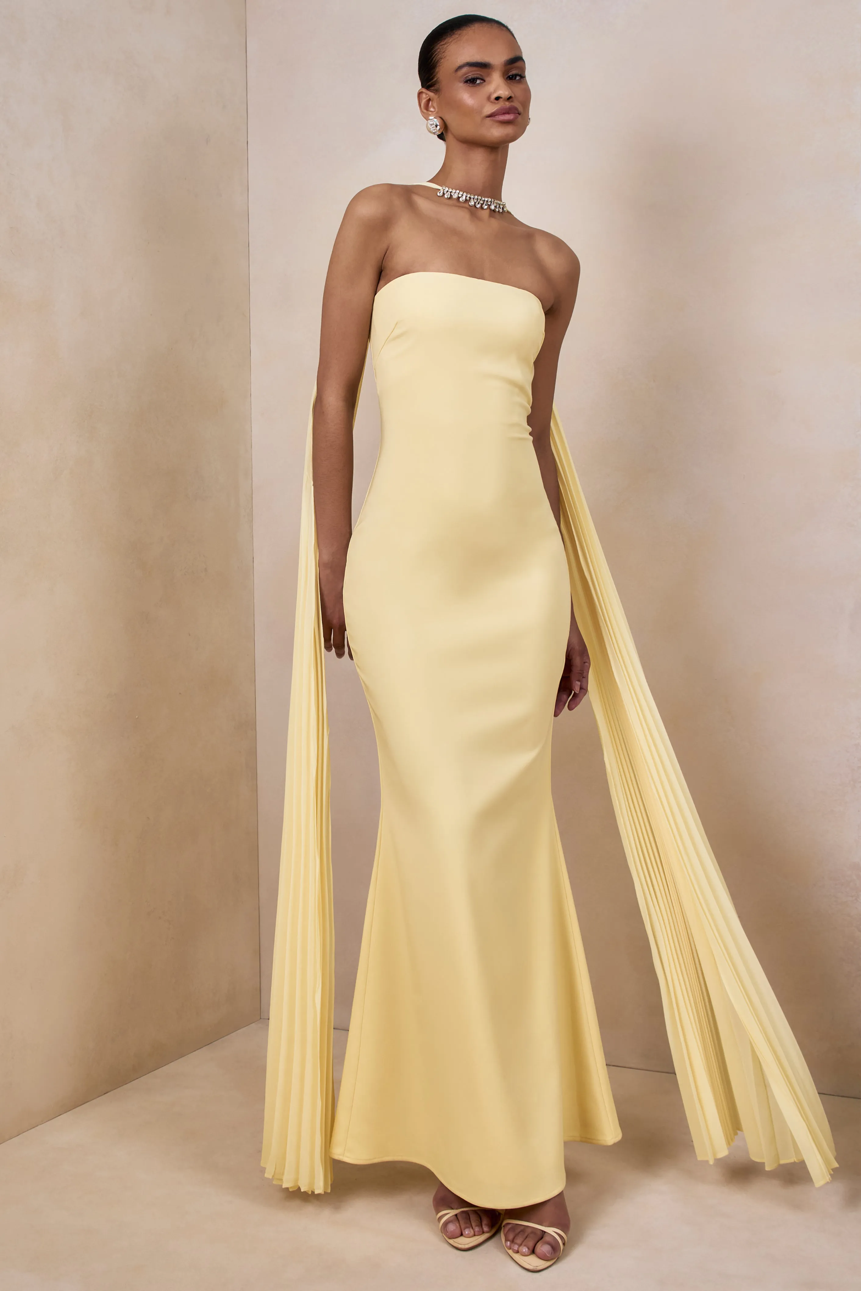 Avery | Lemon Bandeau Maxi Dress With Embellished Scarf sold by Club L London product image thumbnail 4
