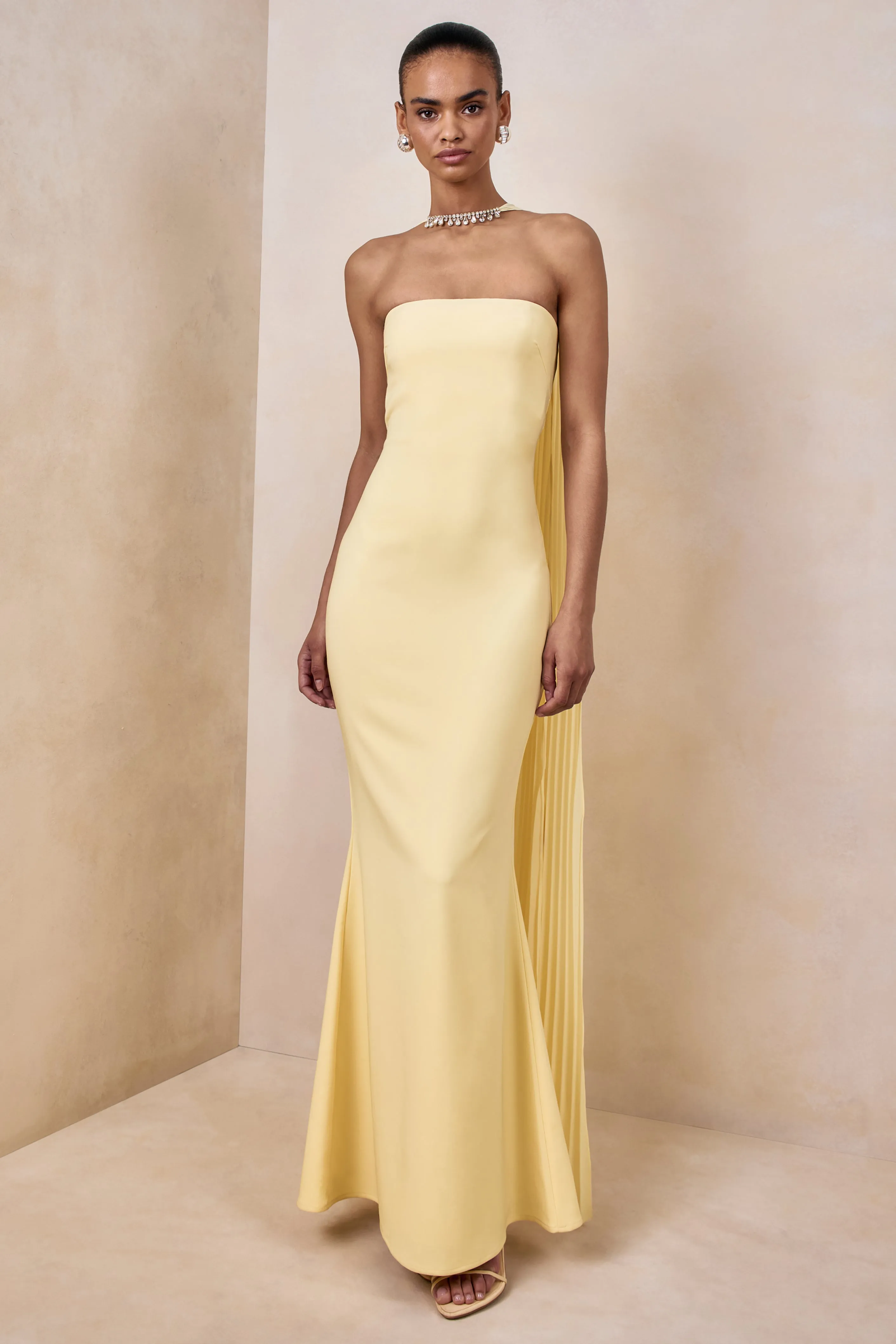 Avery | Lemon Bandeau Maxi Dress With Embellished Scarf sold by Club L London product image thumbnail 2