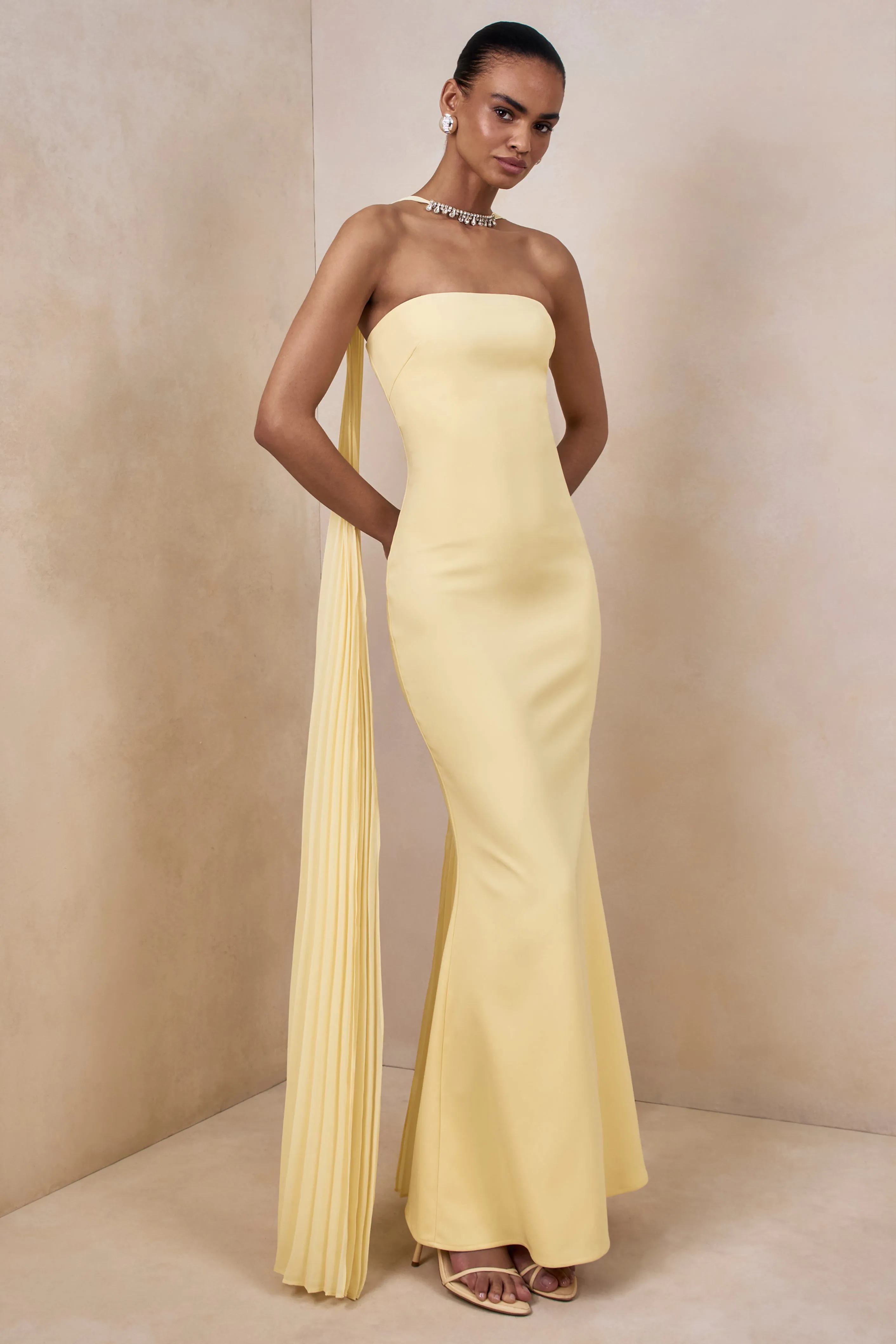 Avery | Lemon Bandeau Maxi Dress With Embellished Scarf sold by Club L London product image thumbnail 5