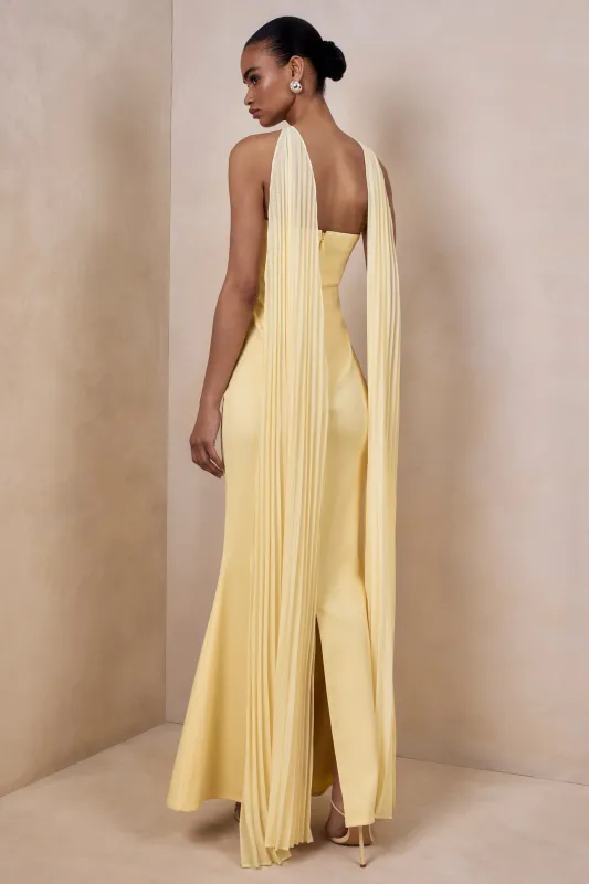 Avery | Lemon Bandeau Maxi Dress With Embellished Scarf sold by Club L London
