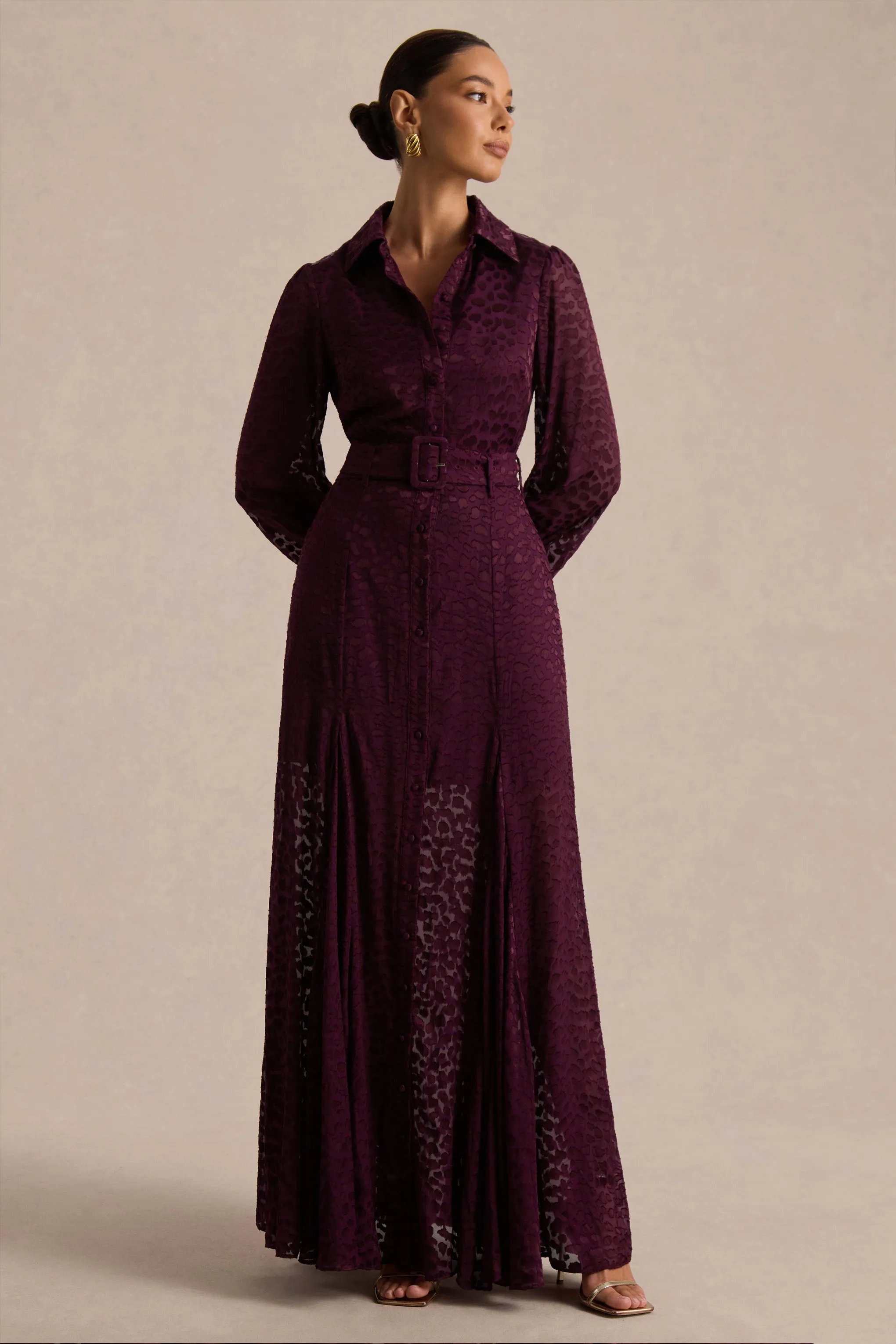 Kirsty | Purple Long Sleeve Shirt Dress With Full Skirt sold by Club L London product image thumbnail 3