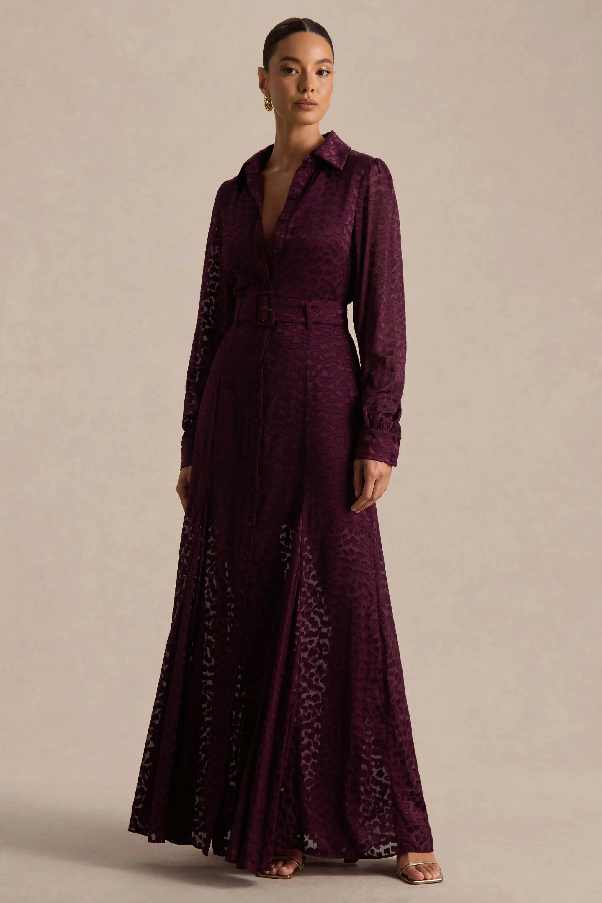 Kirsty | Purple Long Sleeve Shirt Dress With Full Skirt sold by Club L London product image thumbnail 4
