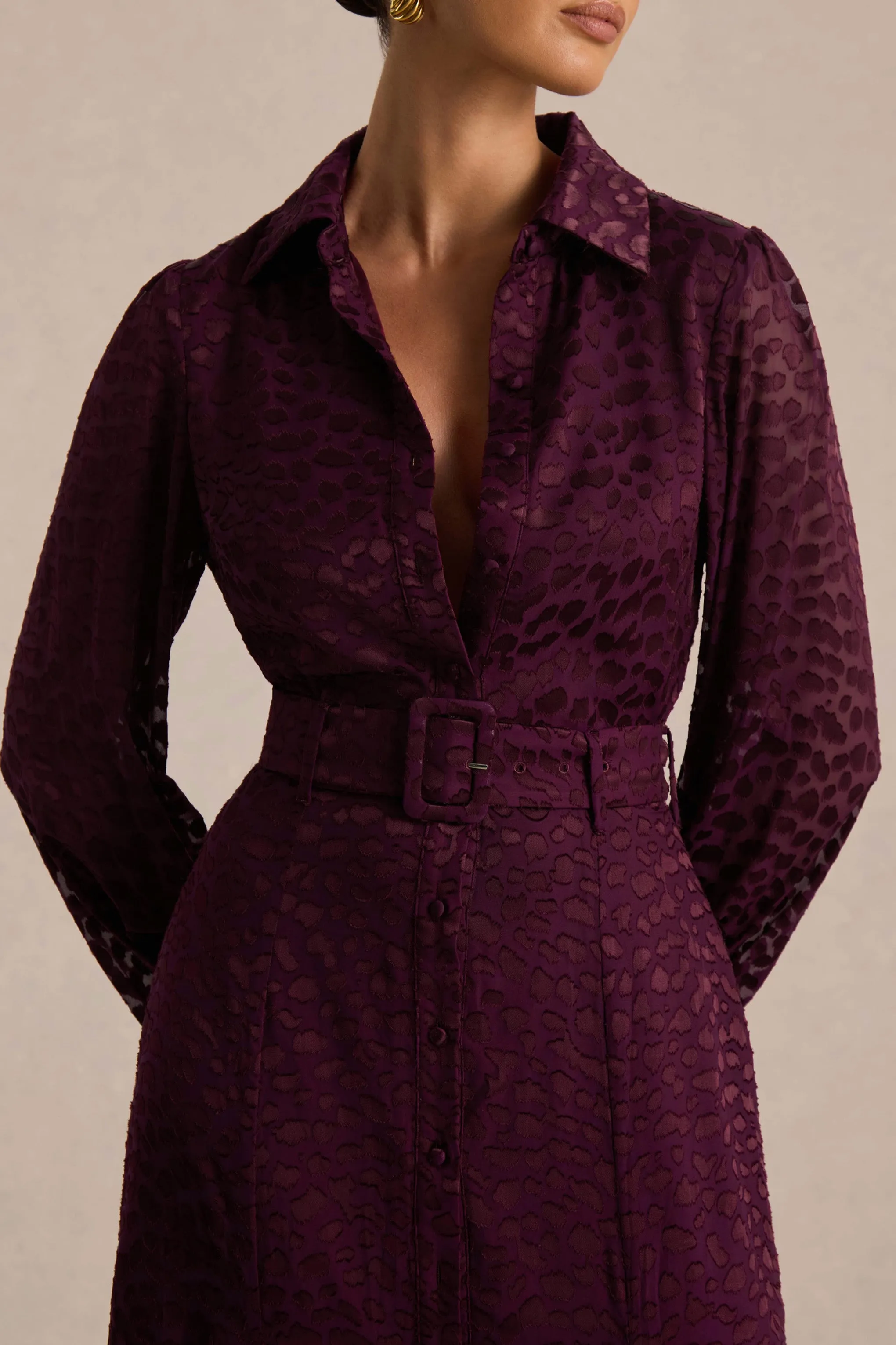 Kirsty | Purple Long Sleeve Shirt Dress With Full Skirt sold by Club L London product image thumbnail 5