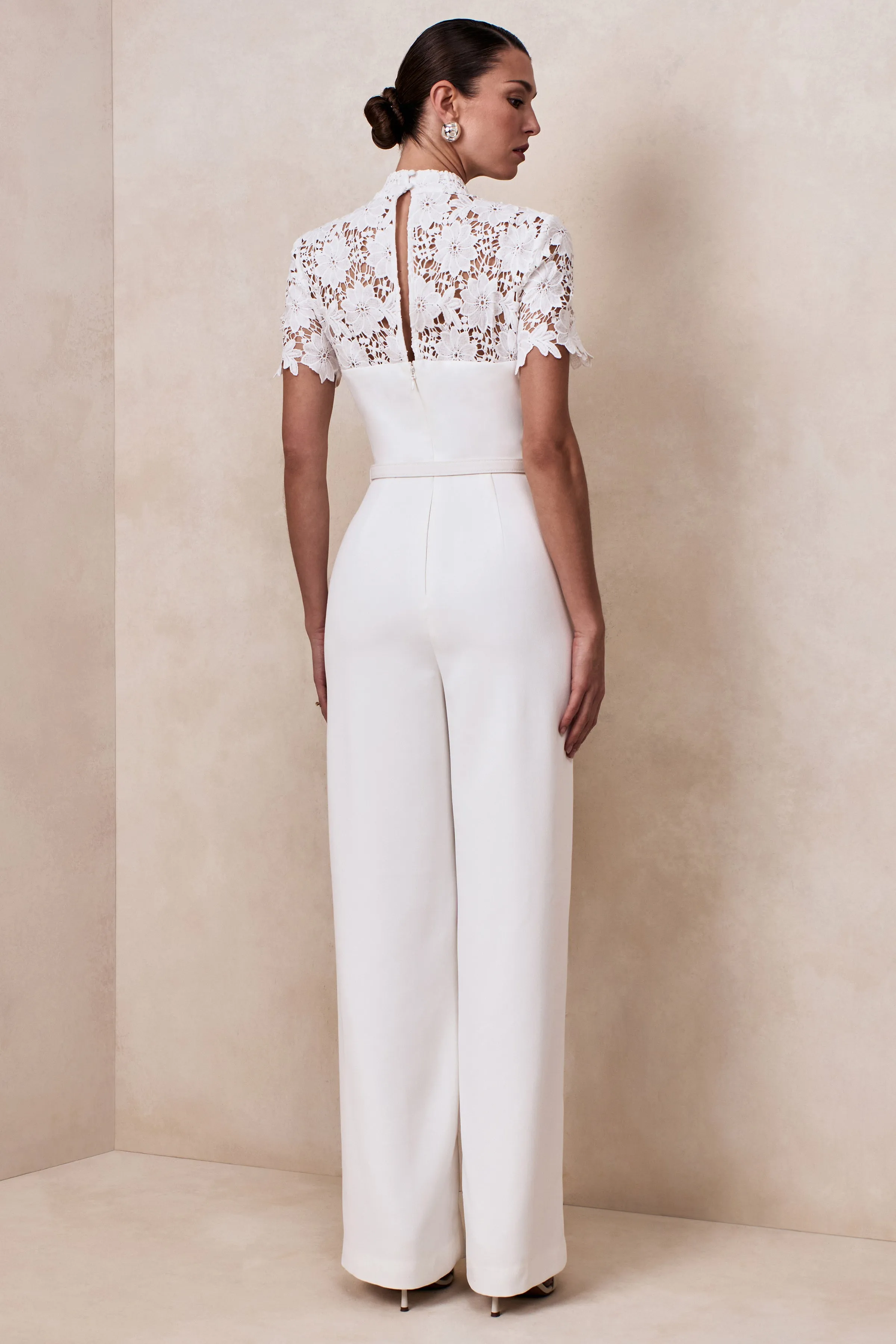 Liliana | White High-Neck Jumpsuit With Lace Detailing sold by Club L London product image thumbnail 2