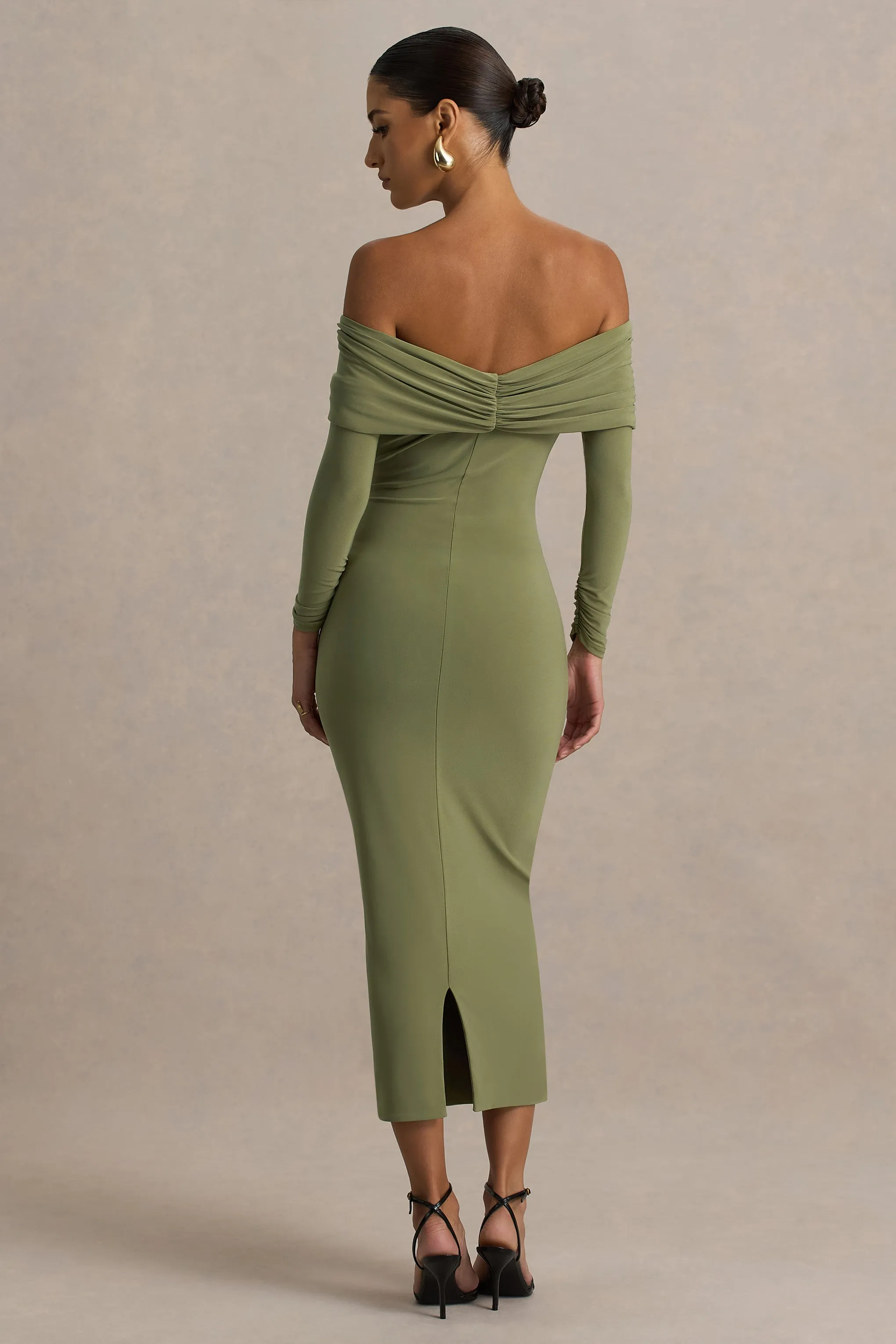 Spark | Olive Bardot-Neck Midi Dress With Bow Detail sold by Club L London product image thumbnail 2