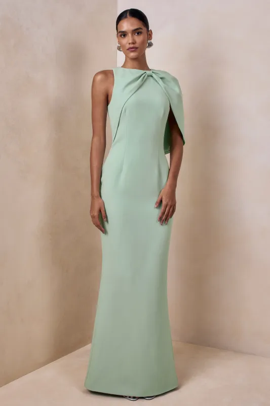 Quira | Mint Asymmetric-Neck Maxi Dress With Cape-Sleeve made by Club L London