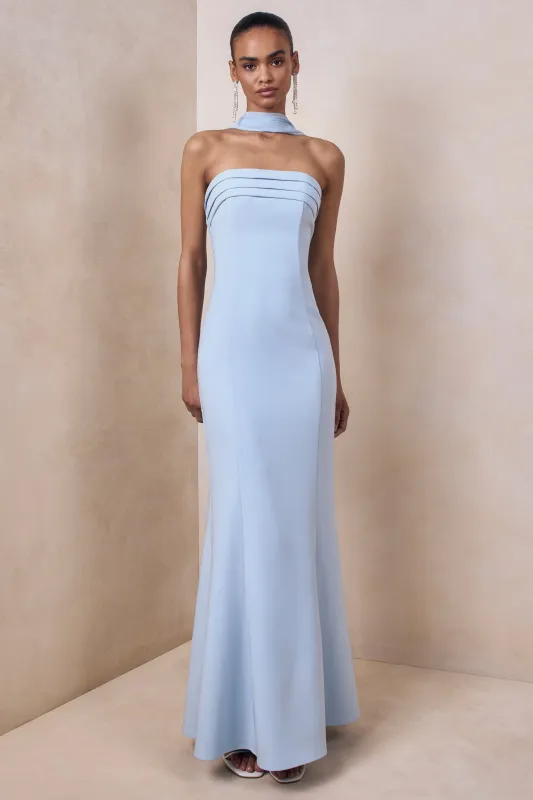 Nerissa | Light Blue Bandeau Maxi Dress With Scarf sold by Club L London