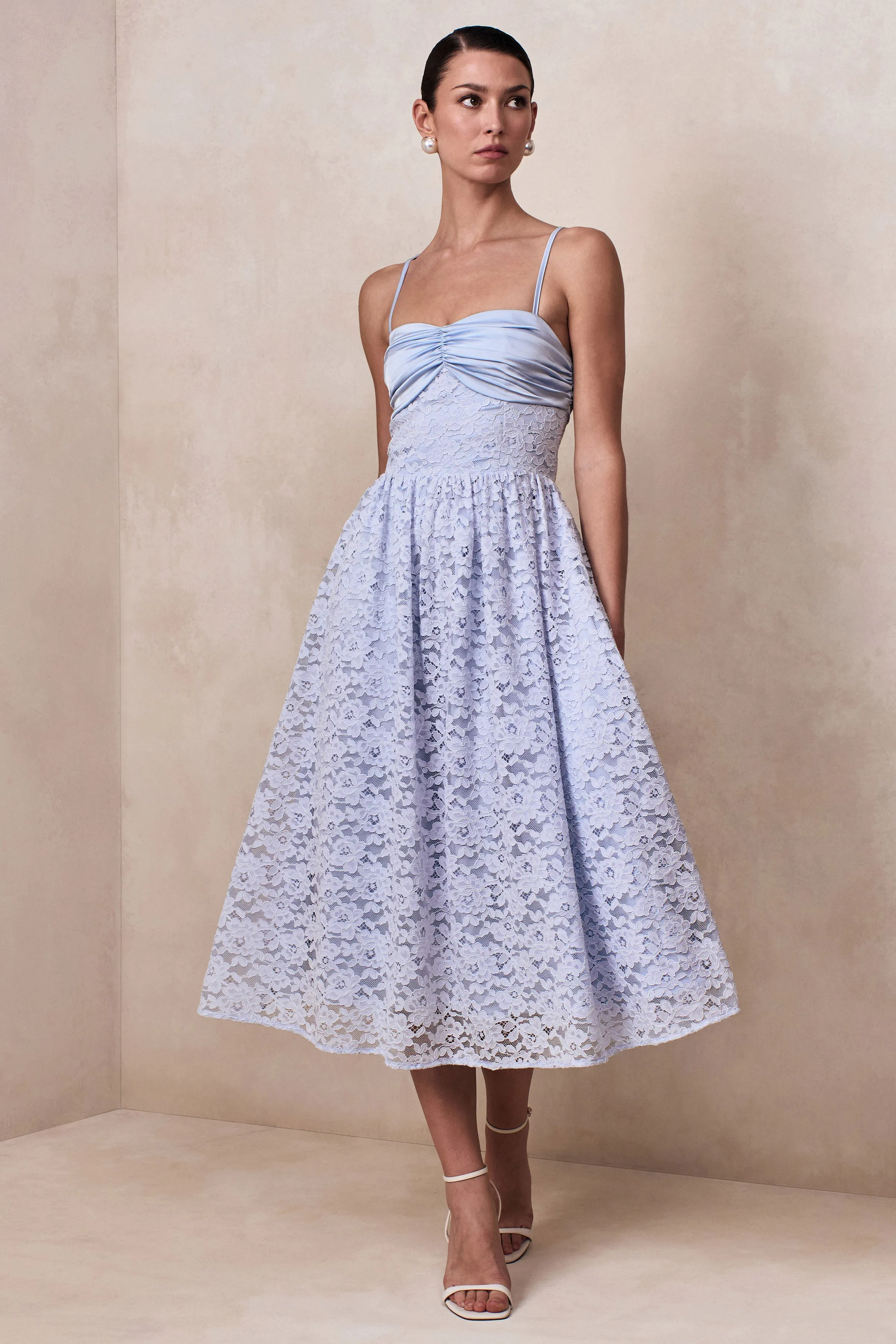 Gloriana | Powder Blue Lace Sweetheart-Neck Midi Dress sold by Club L London product image thumbnail 5