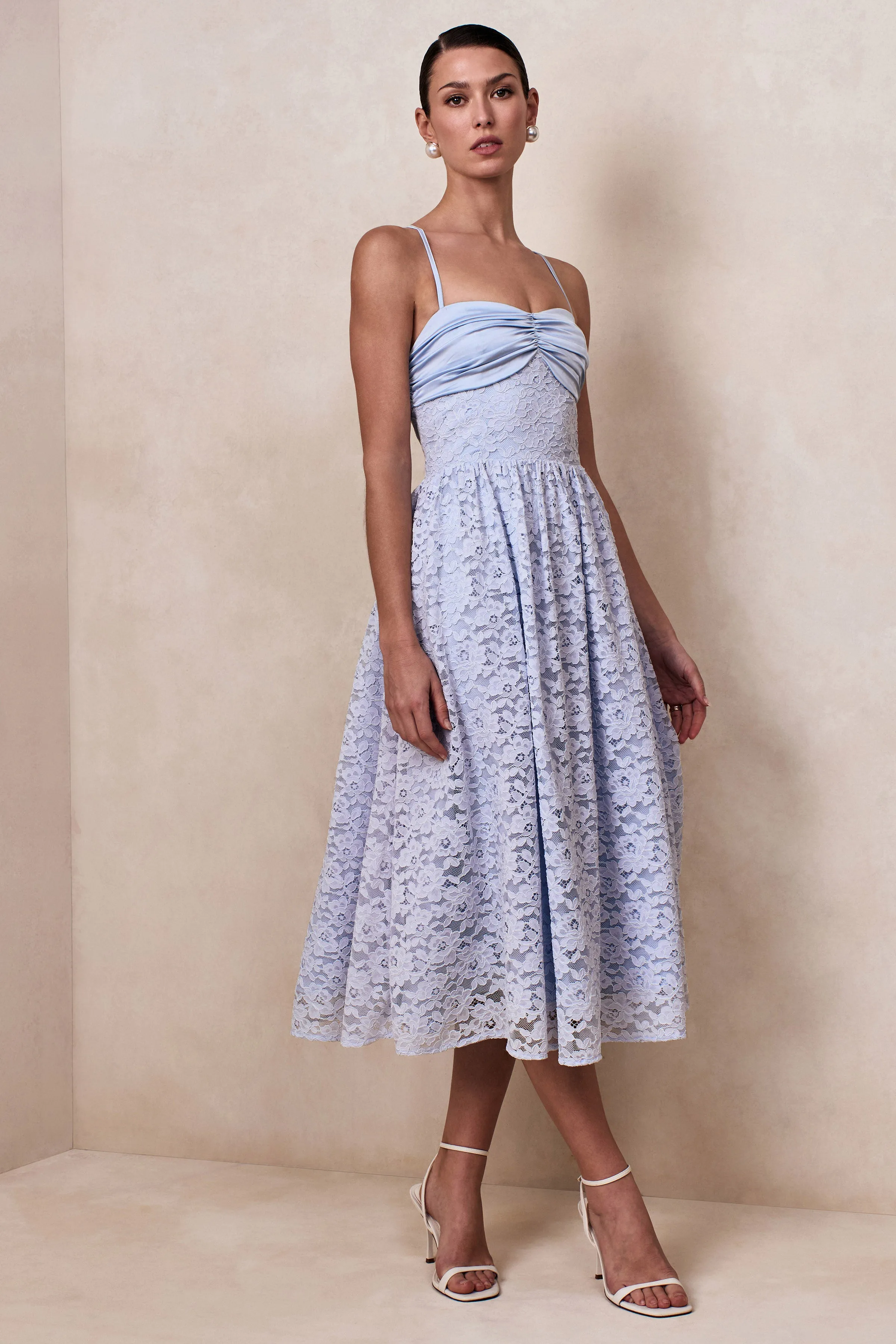 Gloriana | Powder Blue Lace Sweetheart-Neck Midi Dress sold by Club L London product image thumbnail 4
