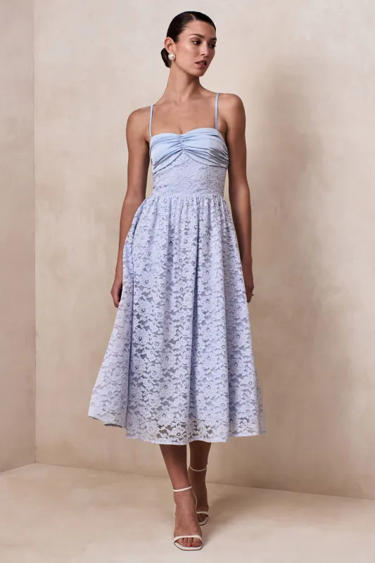 Gloriana | Powder Blue Lace Sweetheart-Neck Midi Dress made by Club L London
