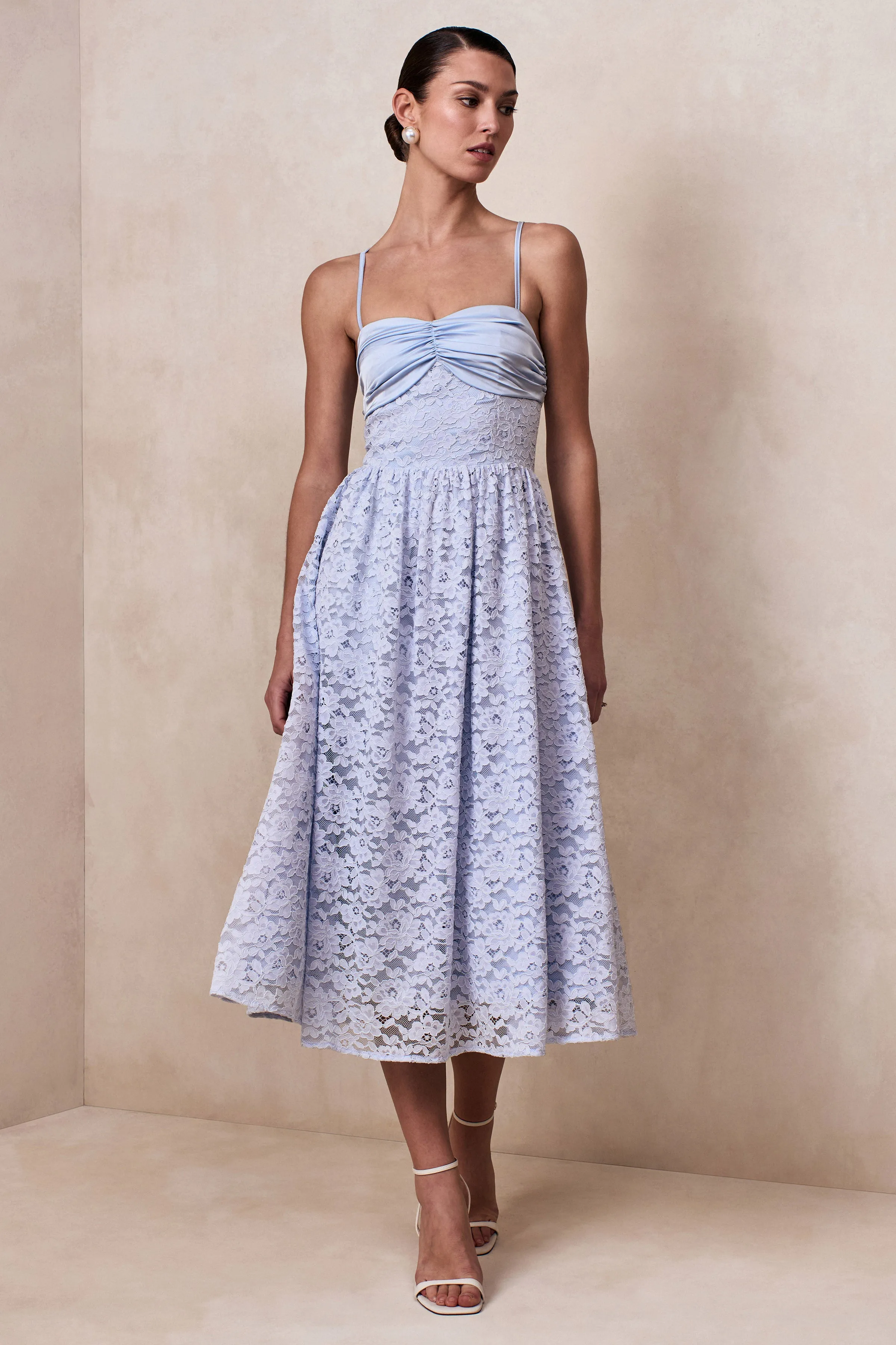 Gloriana | Powder Blue Lace Sweetheart-Neck Midi Dress sold by Club L London