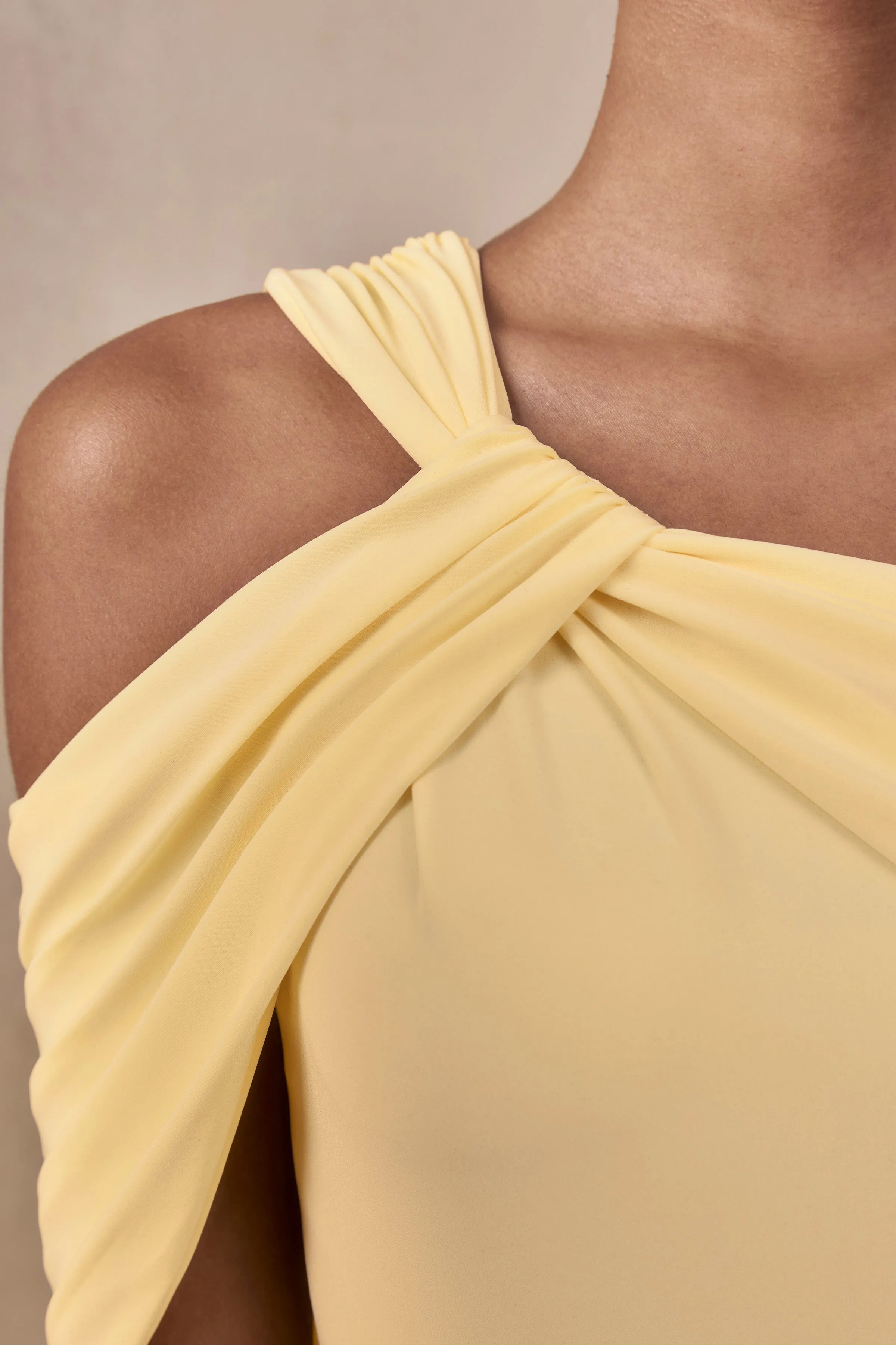 Nala | Lemon Asymmetric-Neck Maxi Dress With Gathered Detailing sold by Club L London product image thumbnail 5