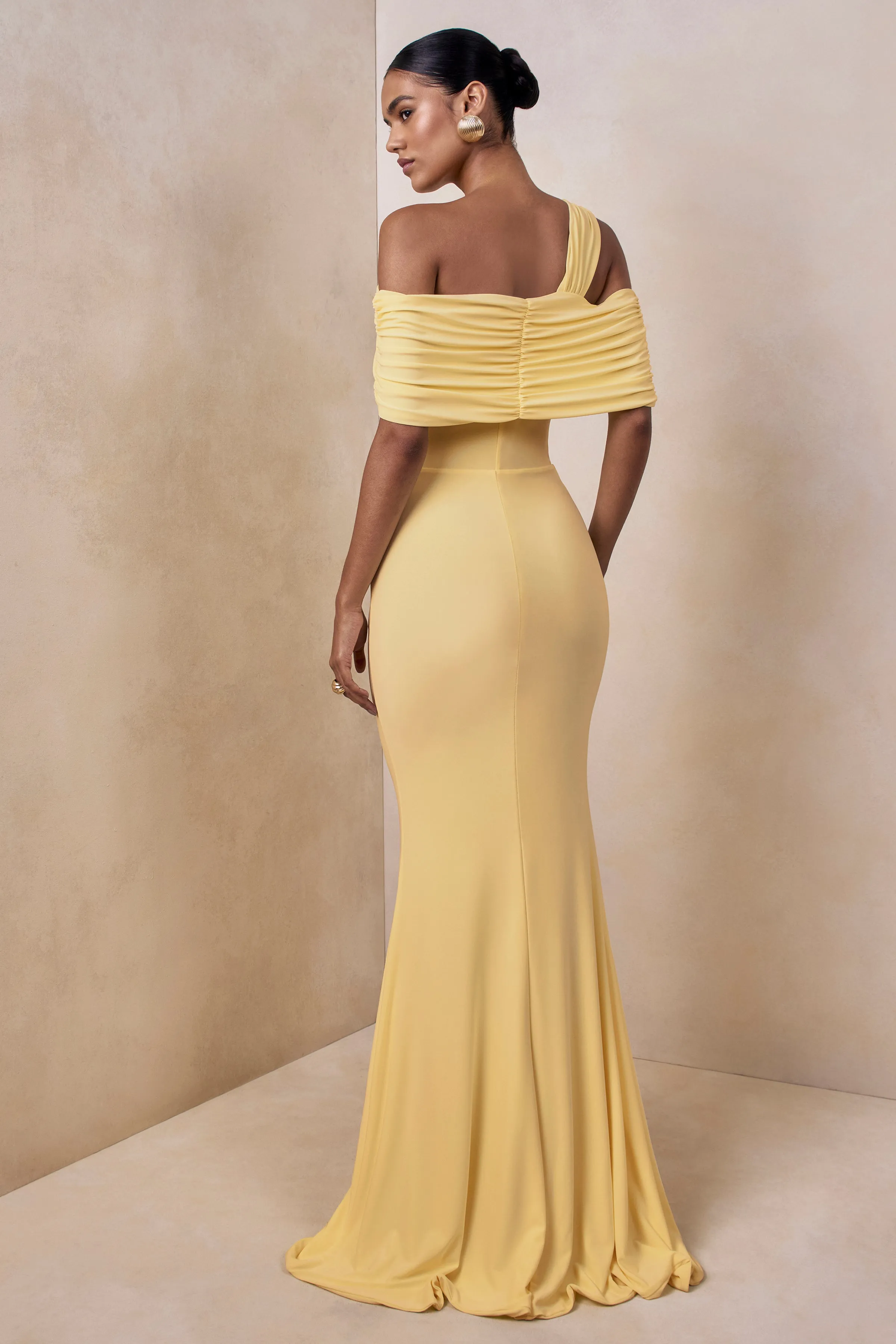 Nala | Lemon Asymmetric-Neck Maxi Dress With Gathered Detailing sold by Club L London product image thumbnail 2