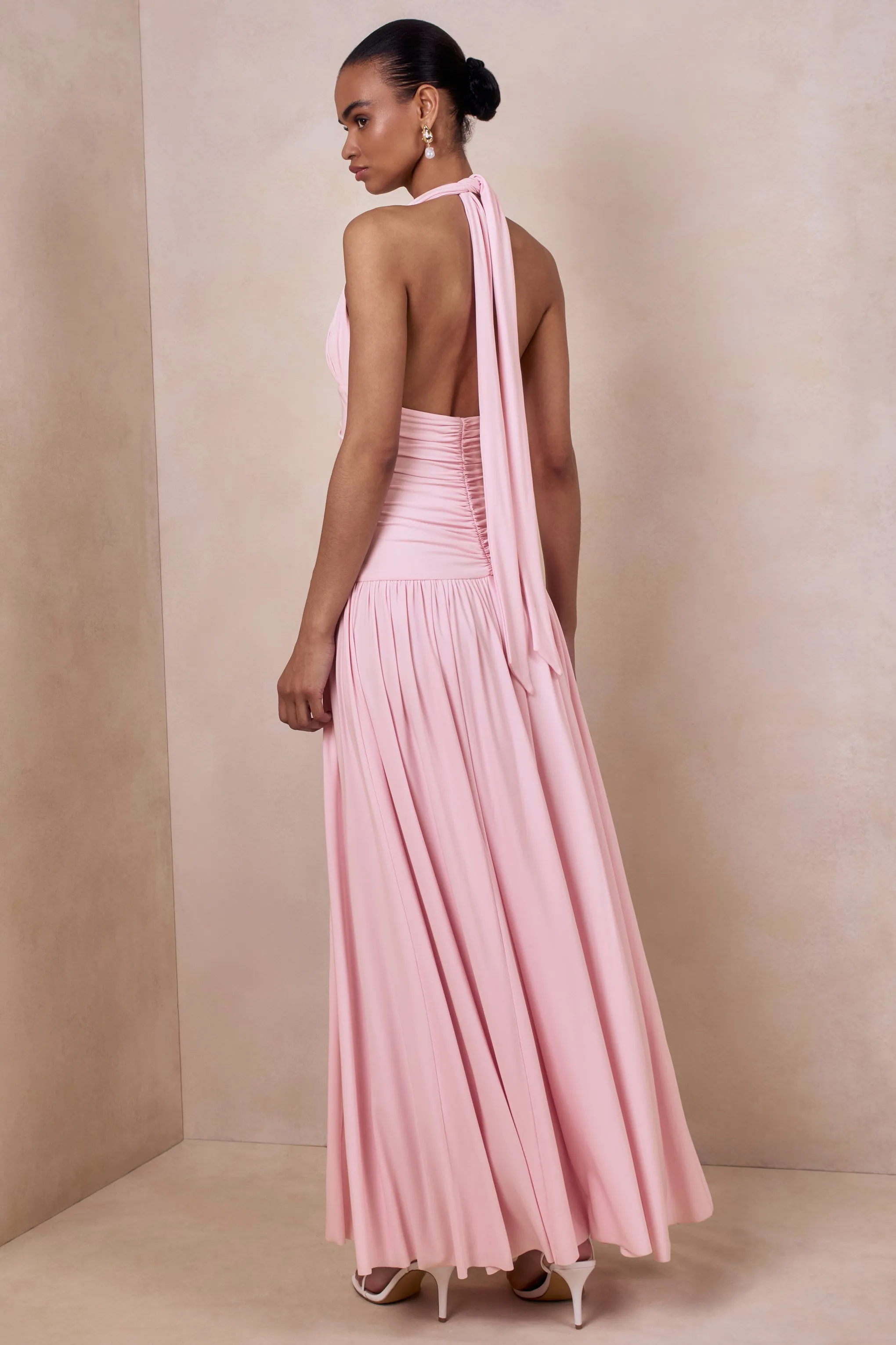 Bettina | Pink Plunge-Neck Maxi Dress With Gathered-Detailing sold by Club L London product image thumbnail 2