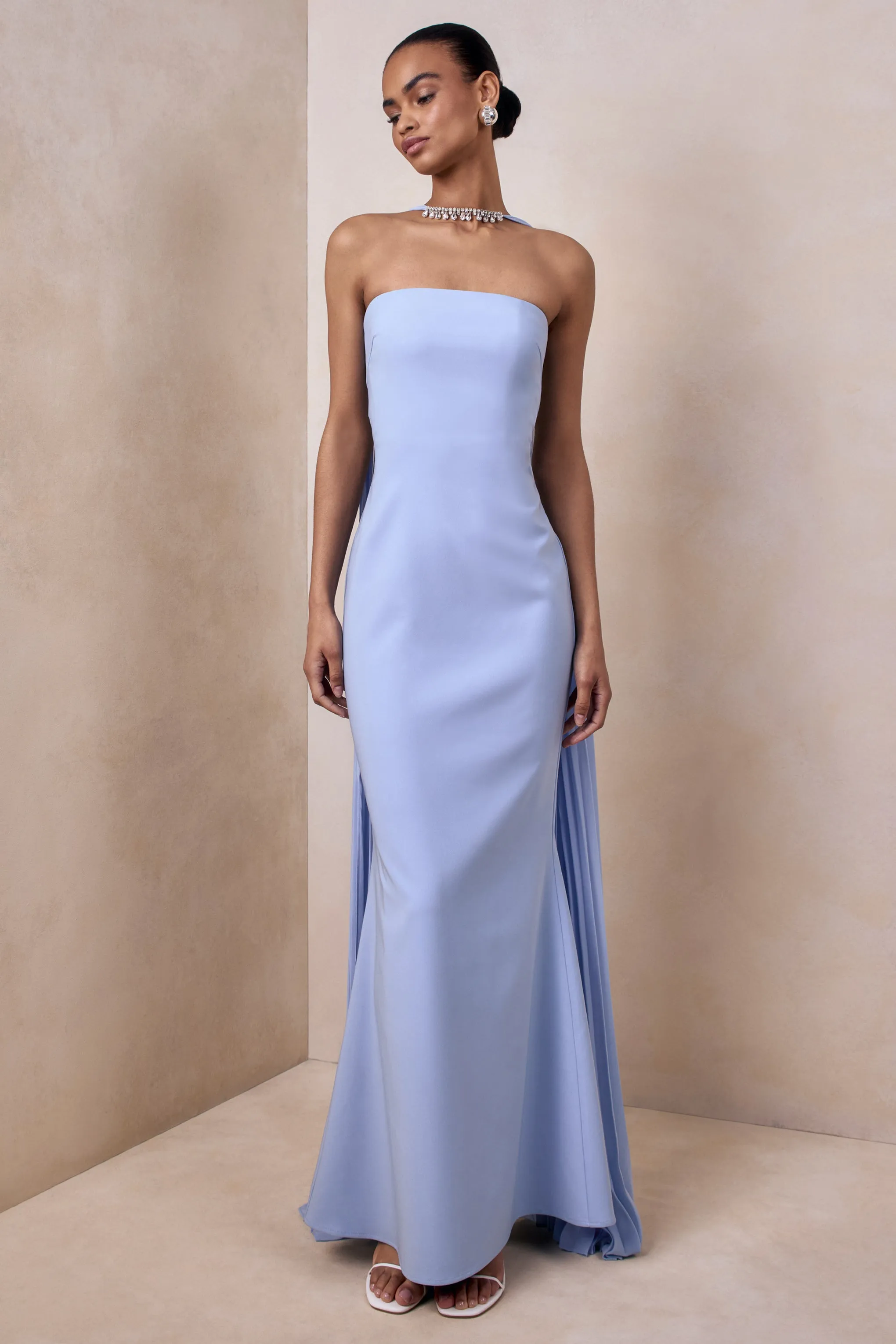 Avery | Powder Blue Bandeau Maxi Dress With Embellished Scarf sold by Club L London product image thumbnail 4