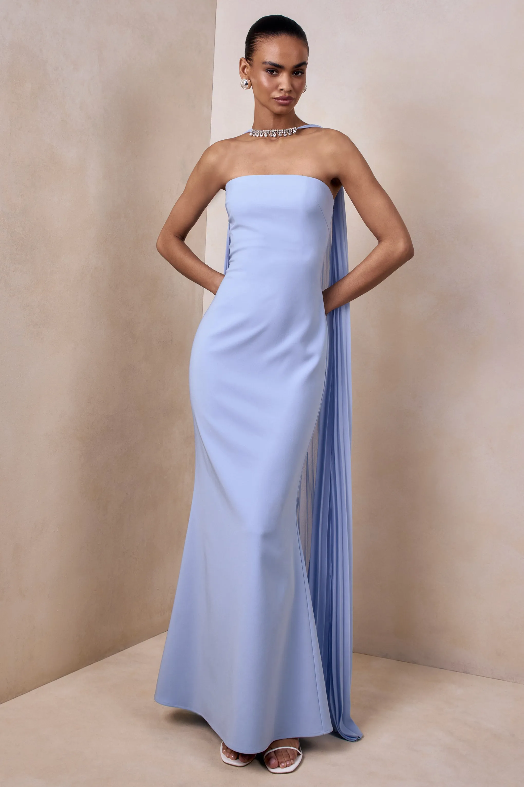 Avery | Powder Blue Bandeau Maxi Dress With Embellished Scarf sold by Club L London product image thumbnail 2