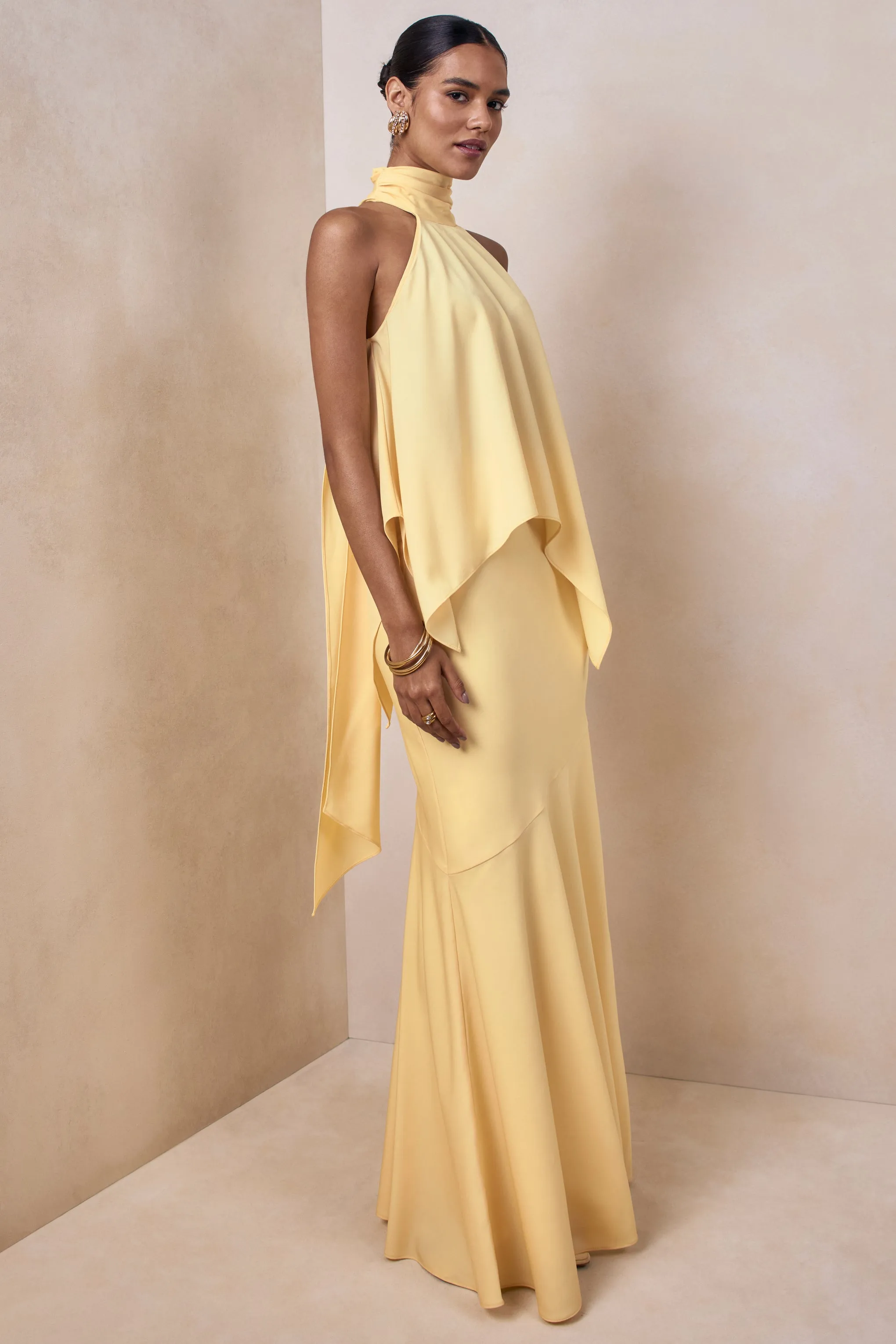 Sancelle | Lemon Satin Halter-Neck Top sold by Club L London product image thumbnail 4