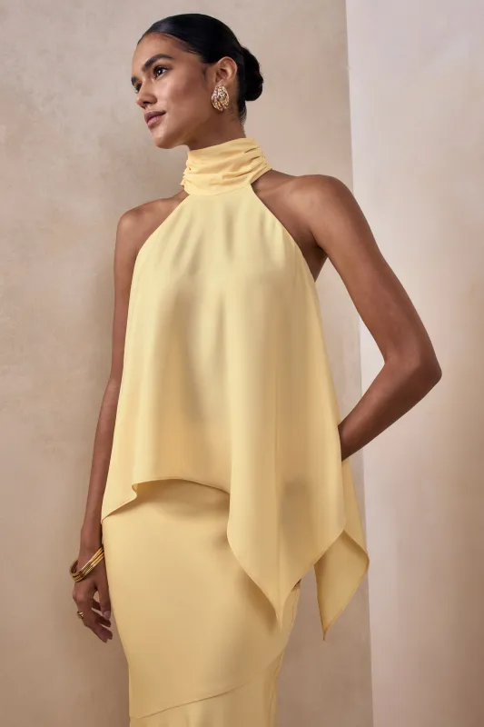 Sancelle | Lemon Satin Halter-Neck Top sold by Club L London