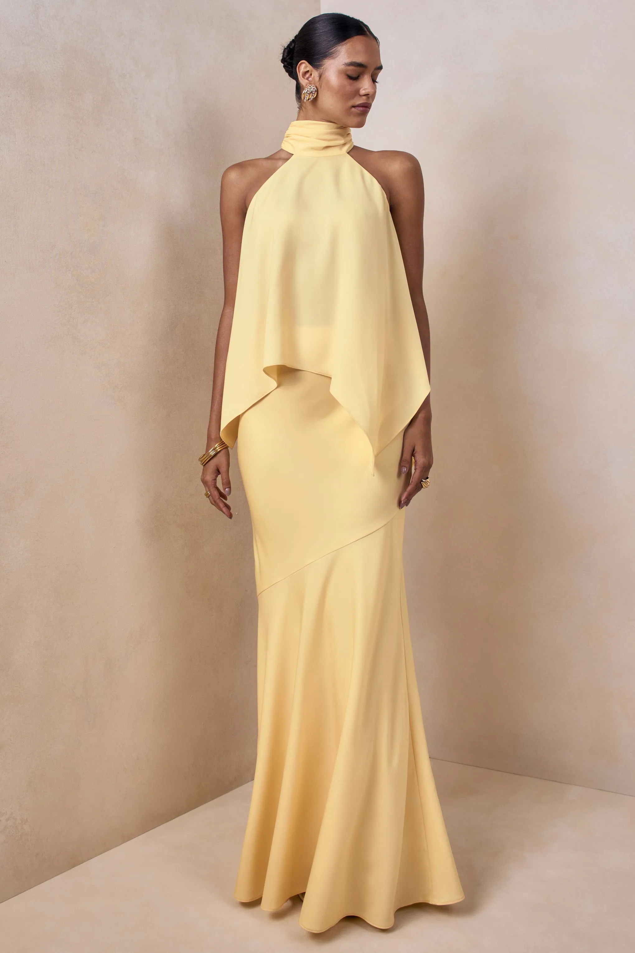 Sancelle | Lemon Satin Halter-Neck Top sold by Club L London product image thumbnail 5