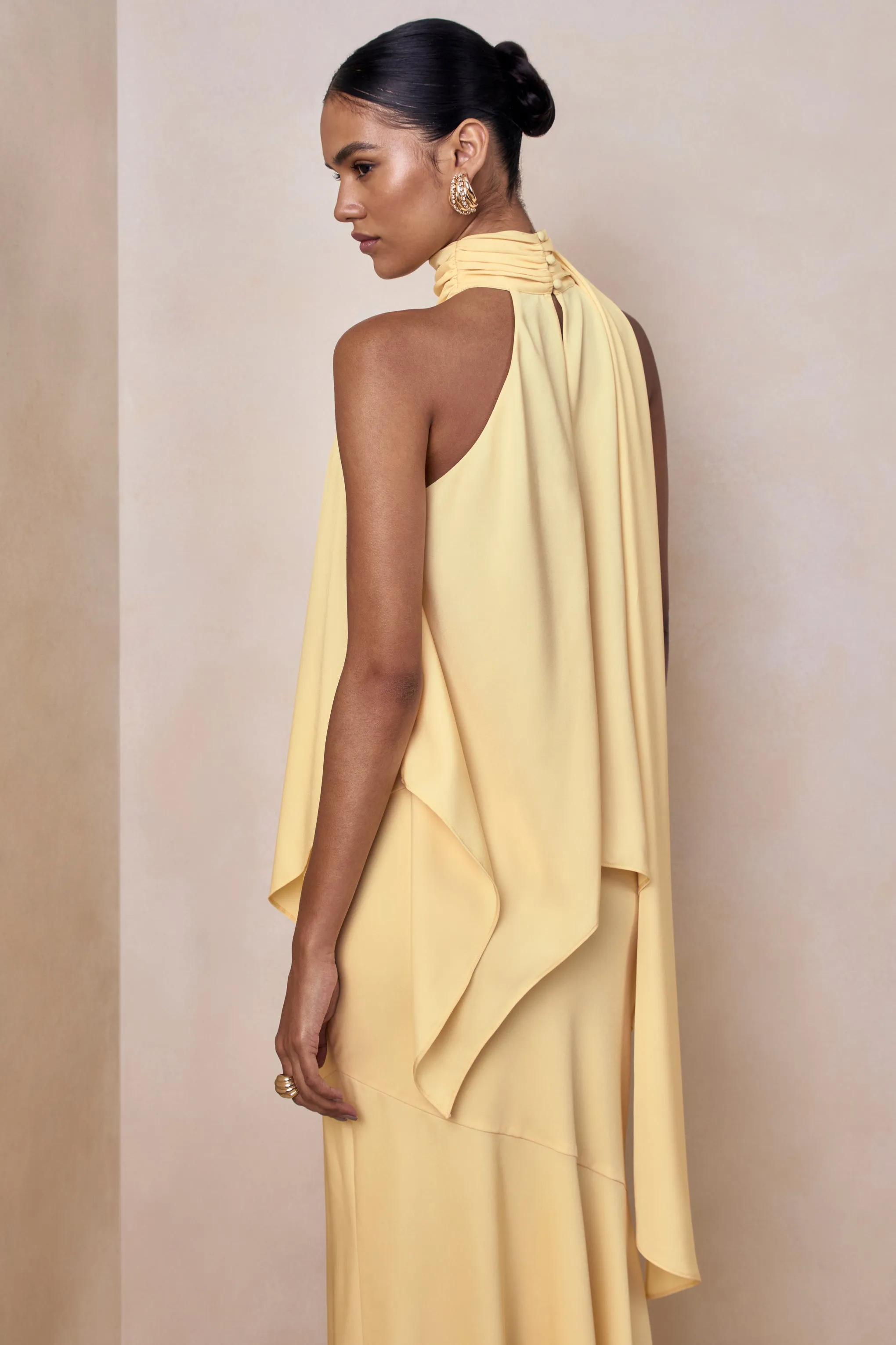 Sancelle | Lemon Satin Halter-Neck Top sold by Club L London product image thumbnail 2