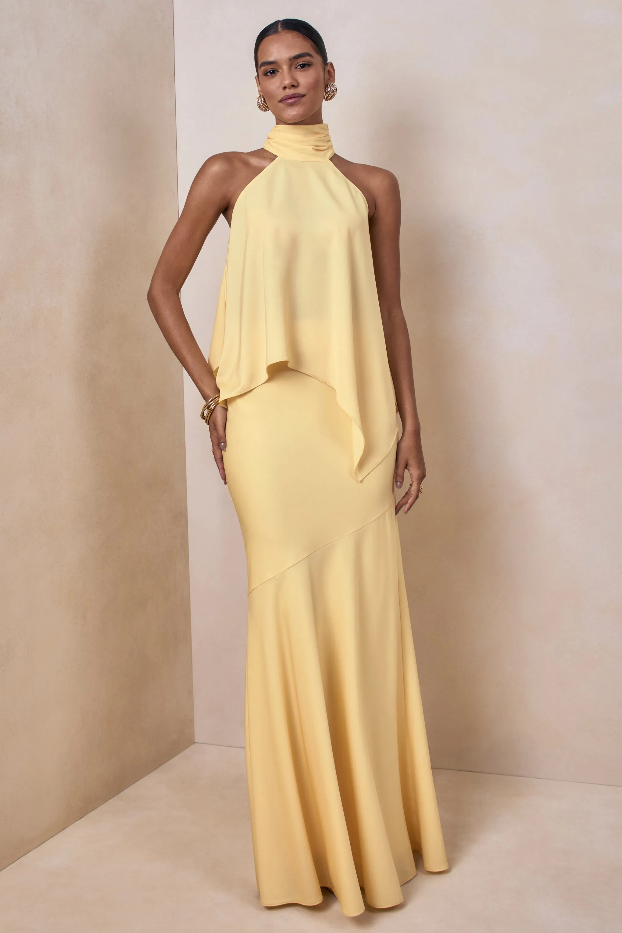 Sancelle | Lemon Satin Halter-Neck Top sold by Club L London product image thumbnail 3