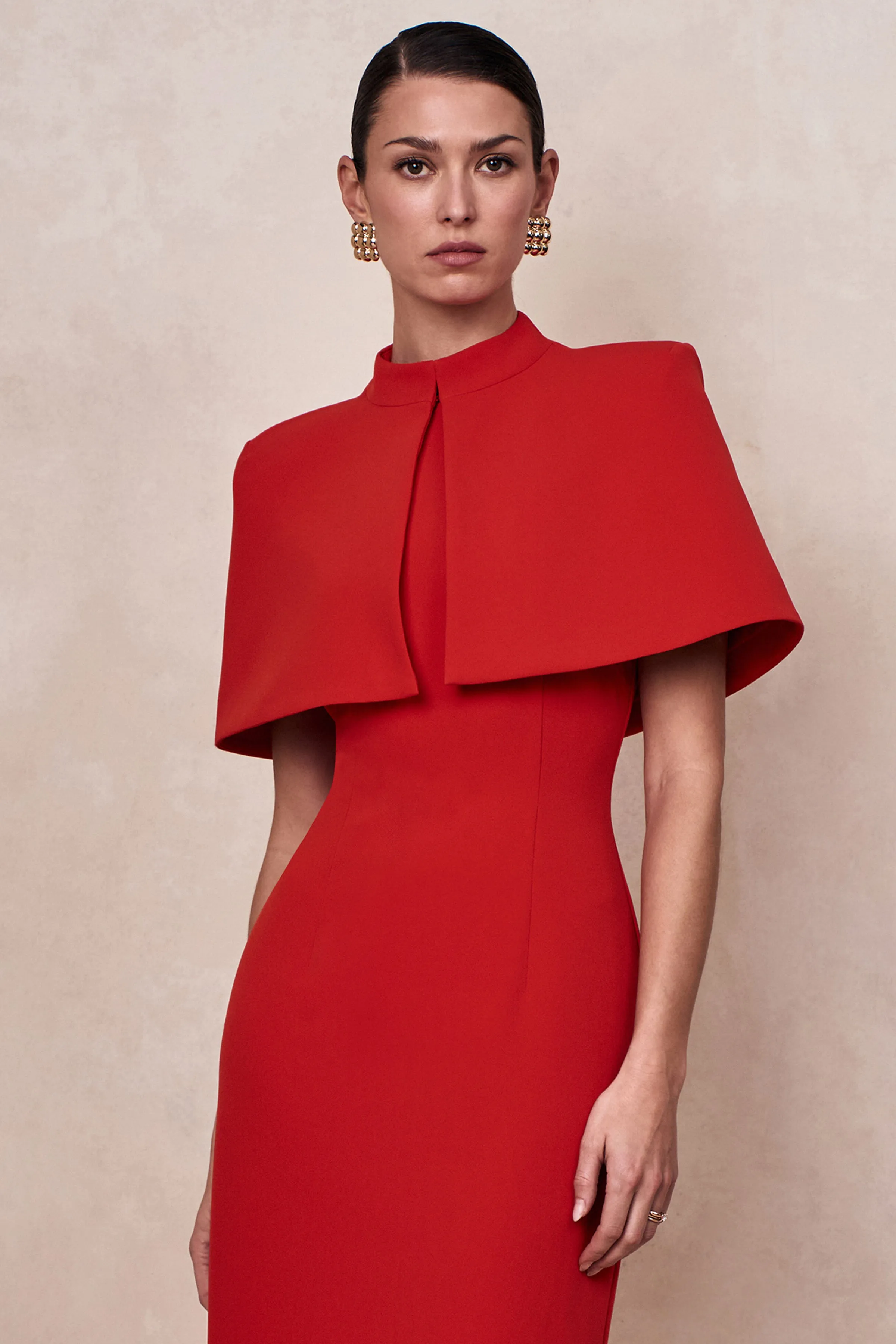 Deva | Red High-Neck Cape sold by Club L London product image thumbnail 4