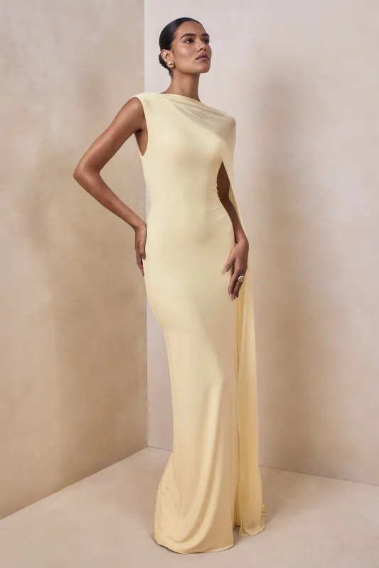 Mirelle | Lemon High-Neck Maxi Dress With Cape-Sleeve sold by Club L London