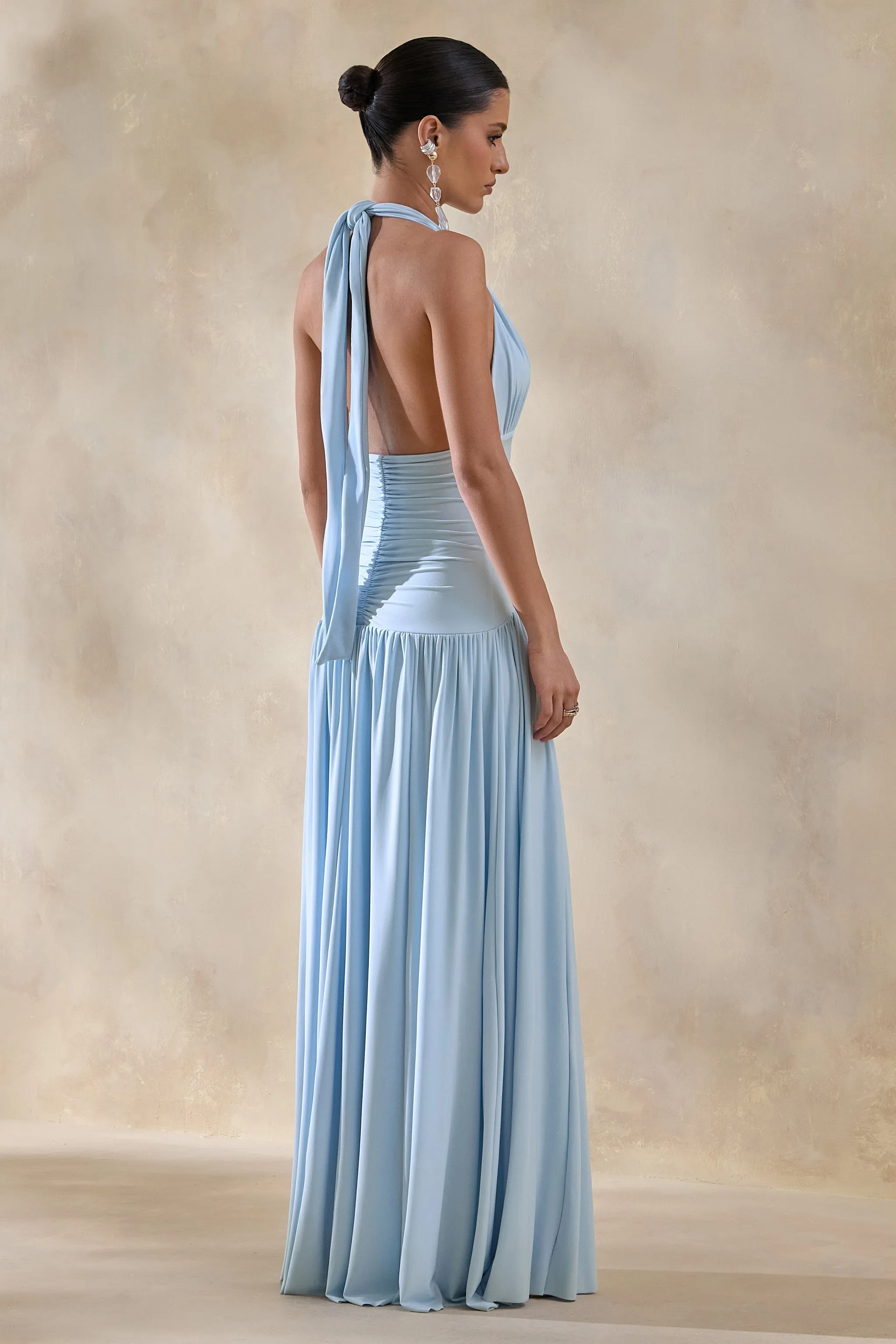 Bettina | Powder-Blue Plunge-Neck Maxi Dress With Gathered-Detailing sold by Club L London product image thumbnail 2