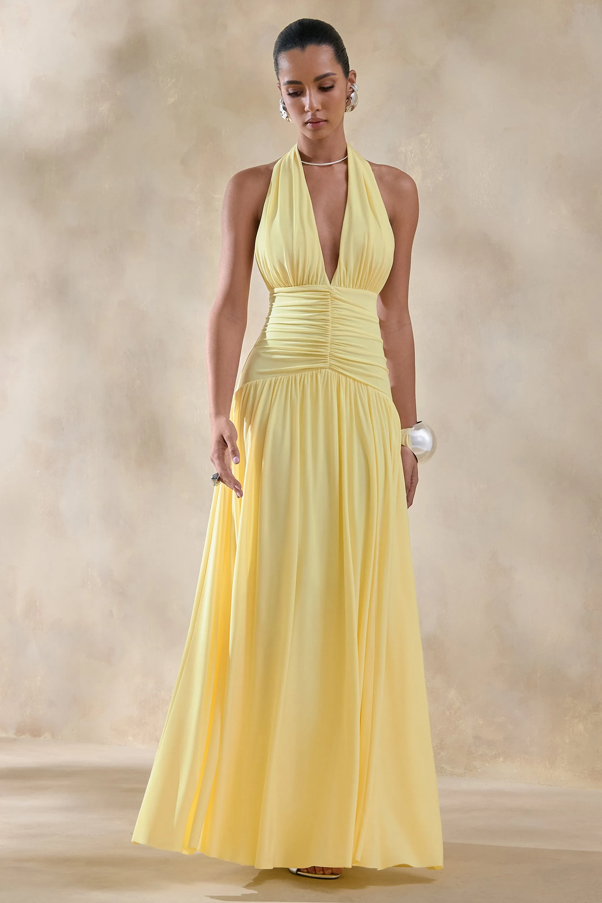 Bettina | Lemon Plunge-Neck Maxi Dress With Gathered-Detailing sold by Club L London product image thumbnail 5