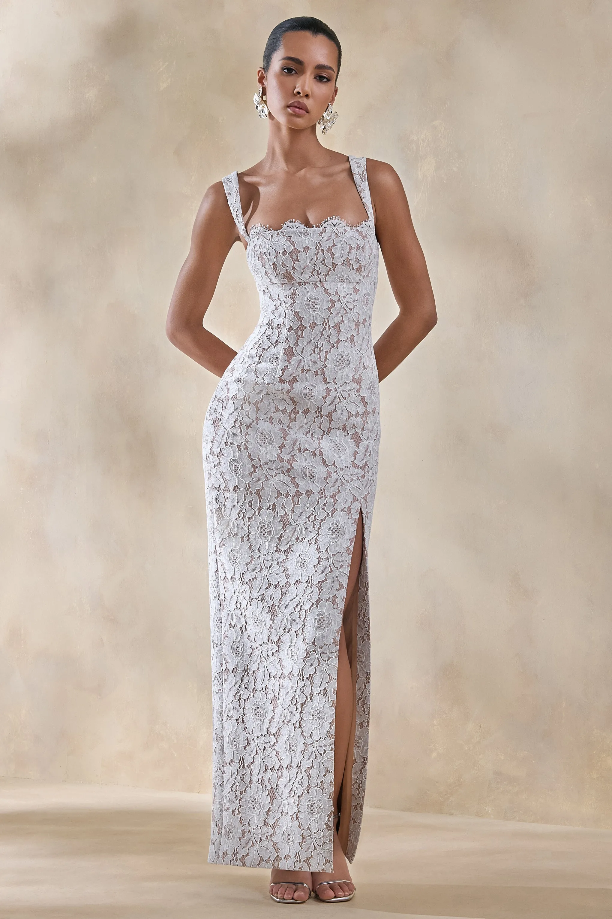 Zarisse | White Lace Square-Neck Maxi Dress sold by Club L London product image thumbnail 4