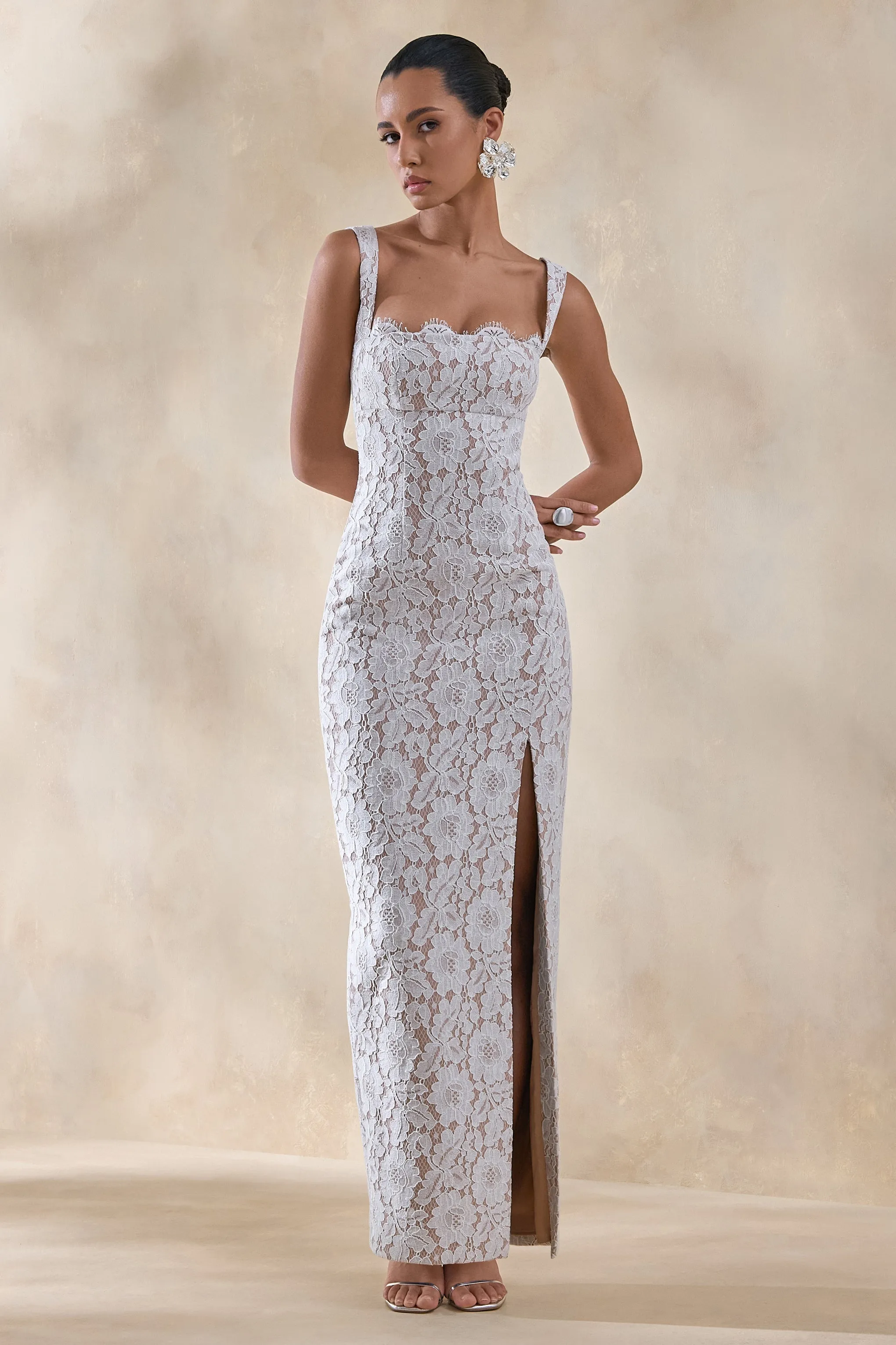 Zarisse | White Lace Square-Neck Maxi Dress sold by Club L London product image thumbnail 5