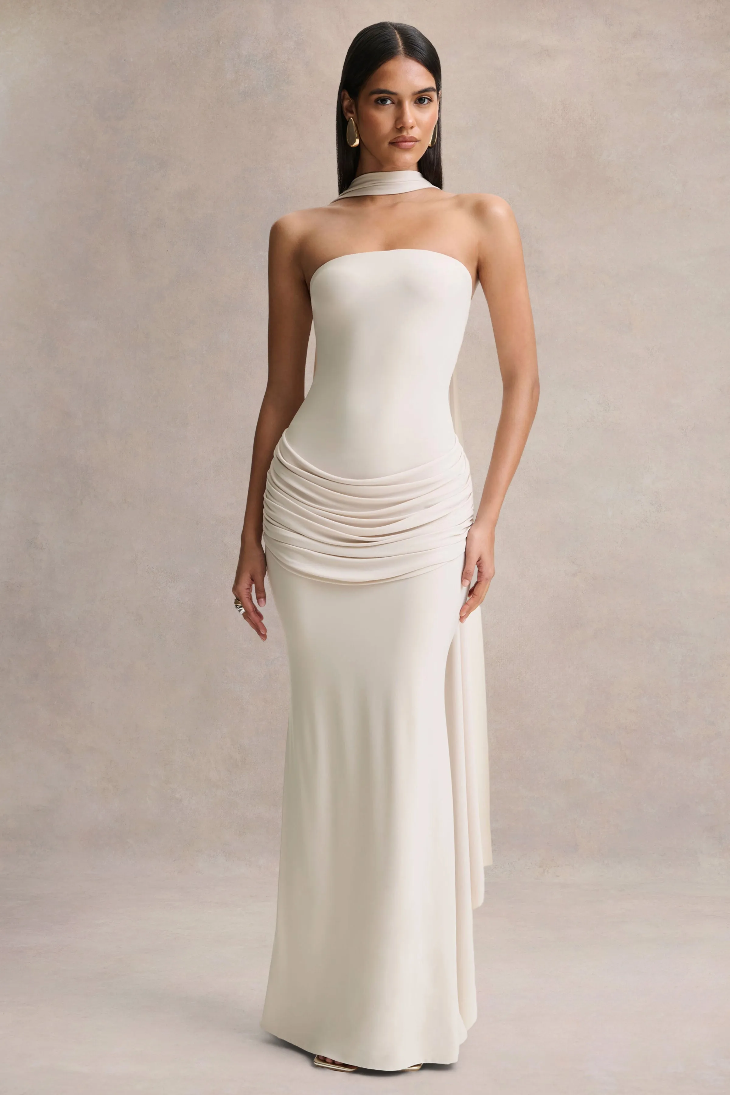 Graciella | Stone Bandeau Maxi Dress With Draped Detailing And Scarf sold by Club L London product image thumbnail 5