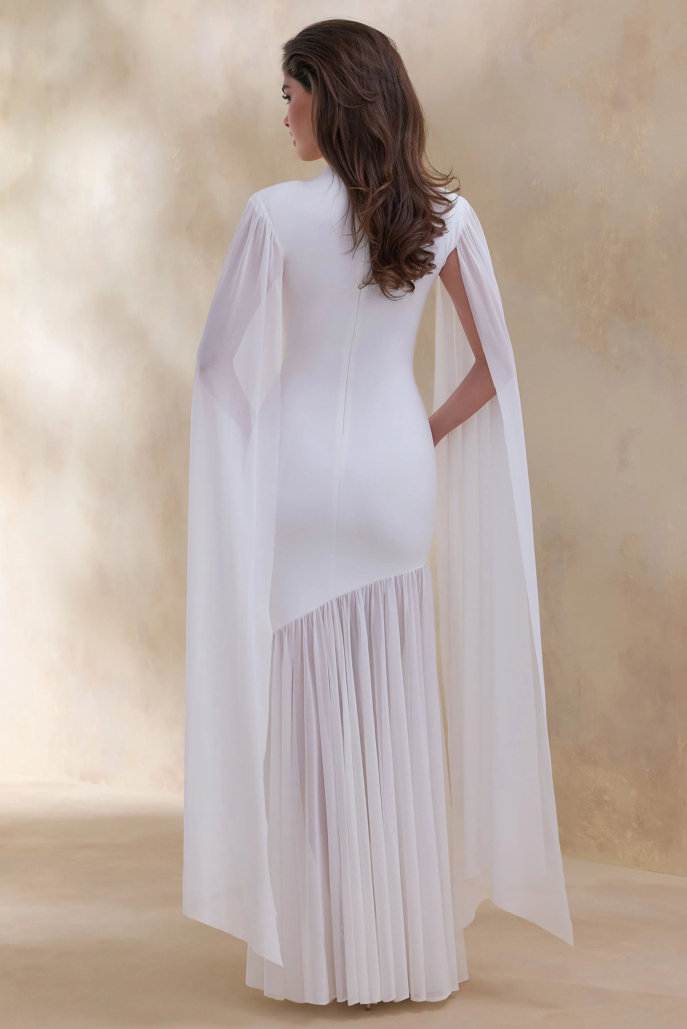 Chantelle | White High-Neck Maxi Dress With Drop-Waist And Cape-Sleeves sold by Club L London product image thumbnail 2