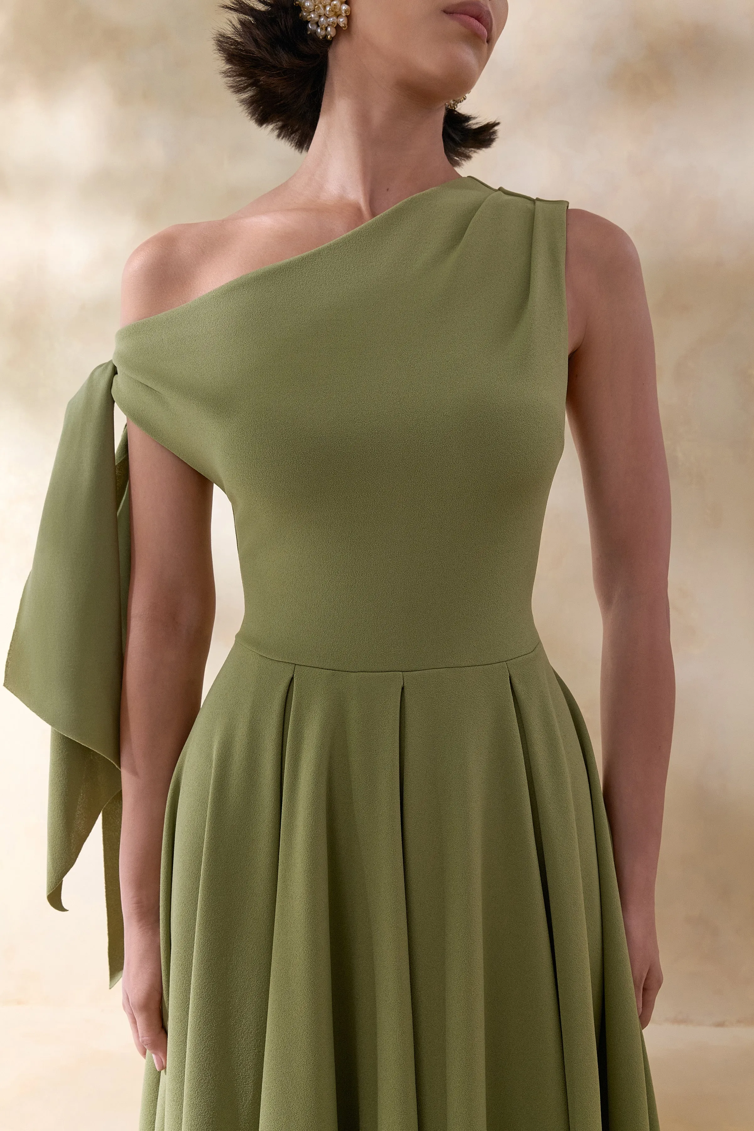 Daring | Olive Asymmetric-Neck Midi Dress With Knot-Detail sold by Club L London product image thumbnail 3