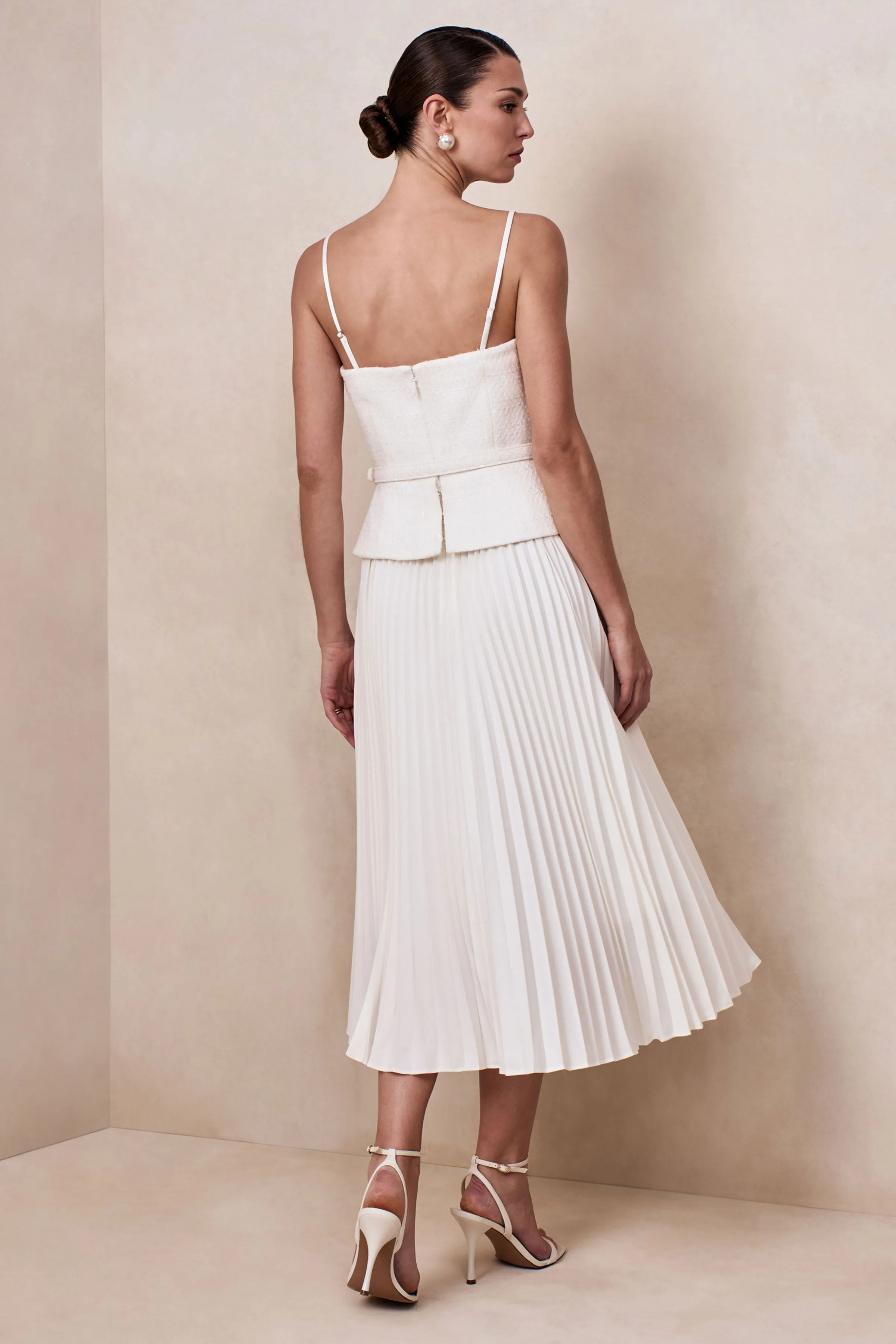 Lizzy | Cream Square-Neck Midi Dress With Pleated-Skirt sold by Club L London product image thumbnail 2
