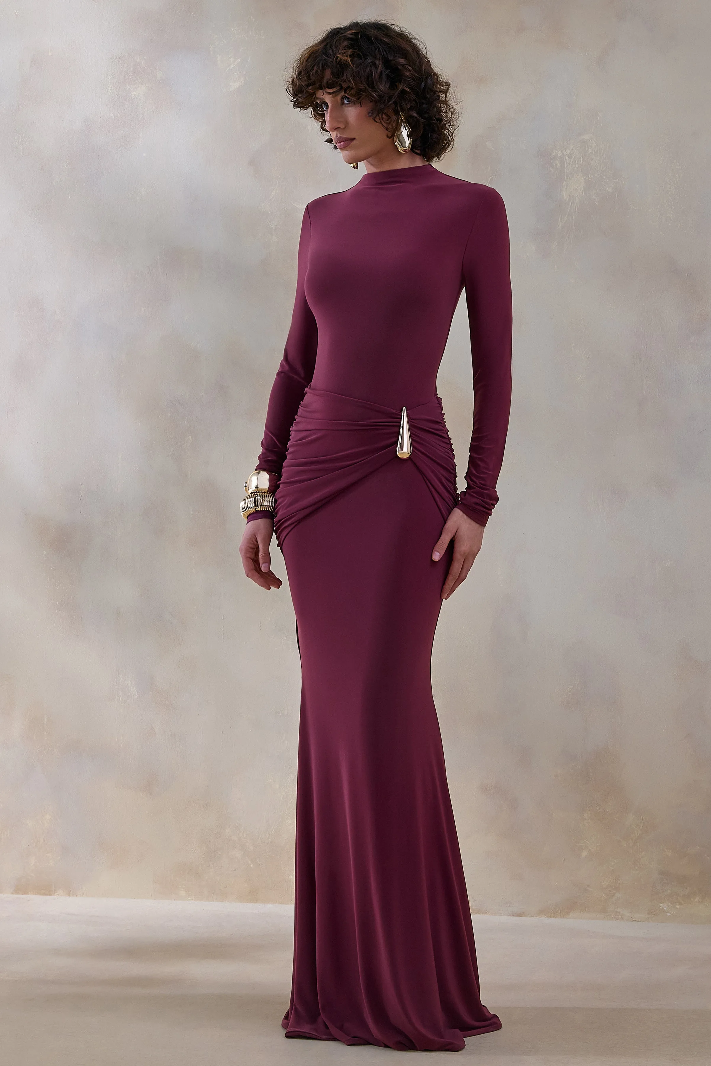 Astrielle | Burgundy Wide-Neck With Gold-Detail And Sash sold by Club L London product image thumbnail 4