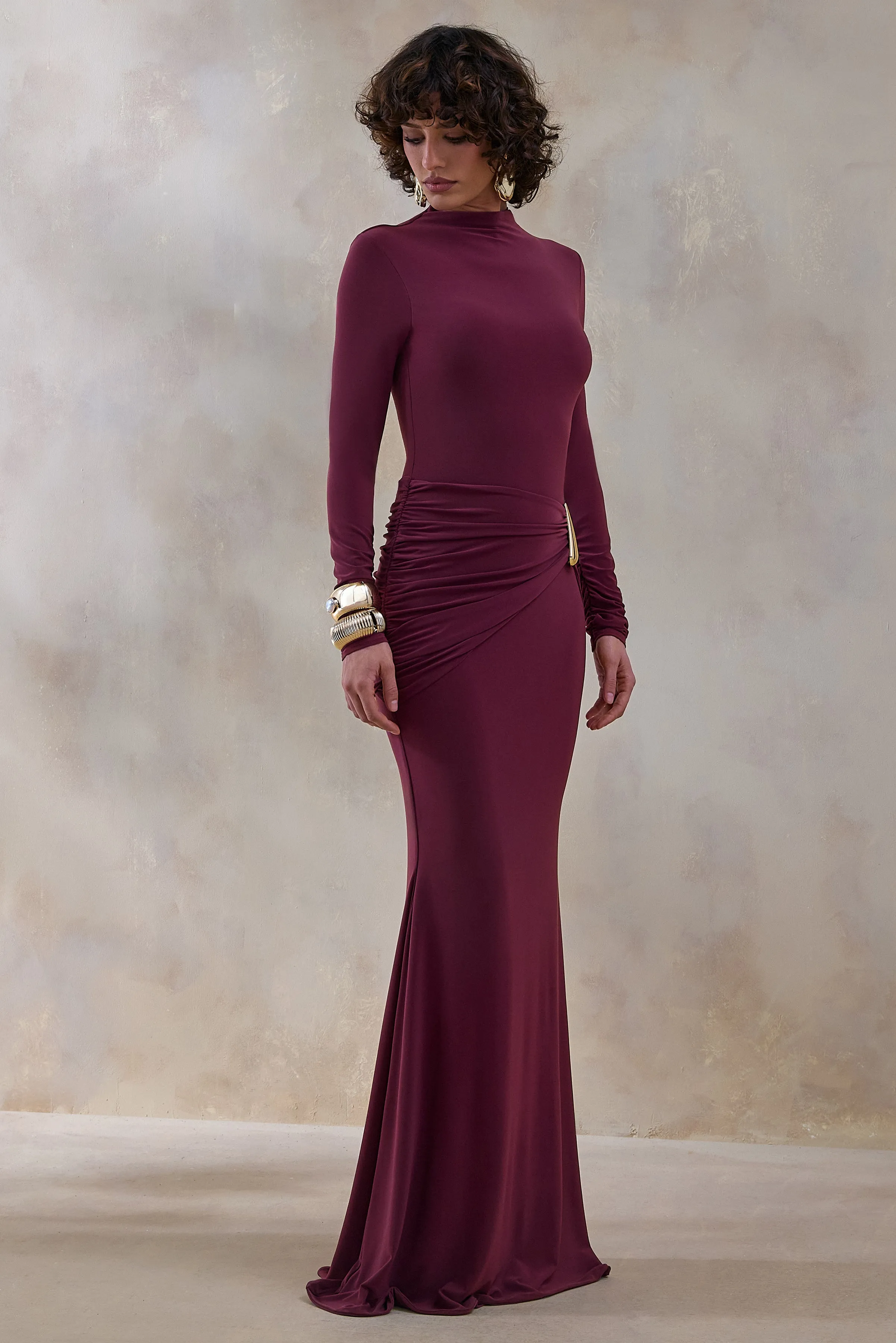 Astrielle | Burgundy Wide-Neck With Gold-Detail And Sash sold by Club L London product image thumbnail 5