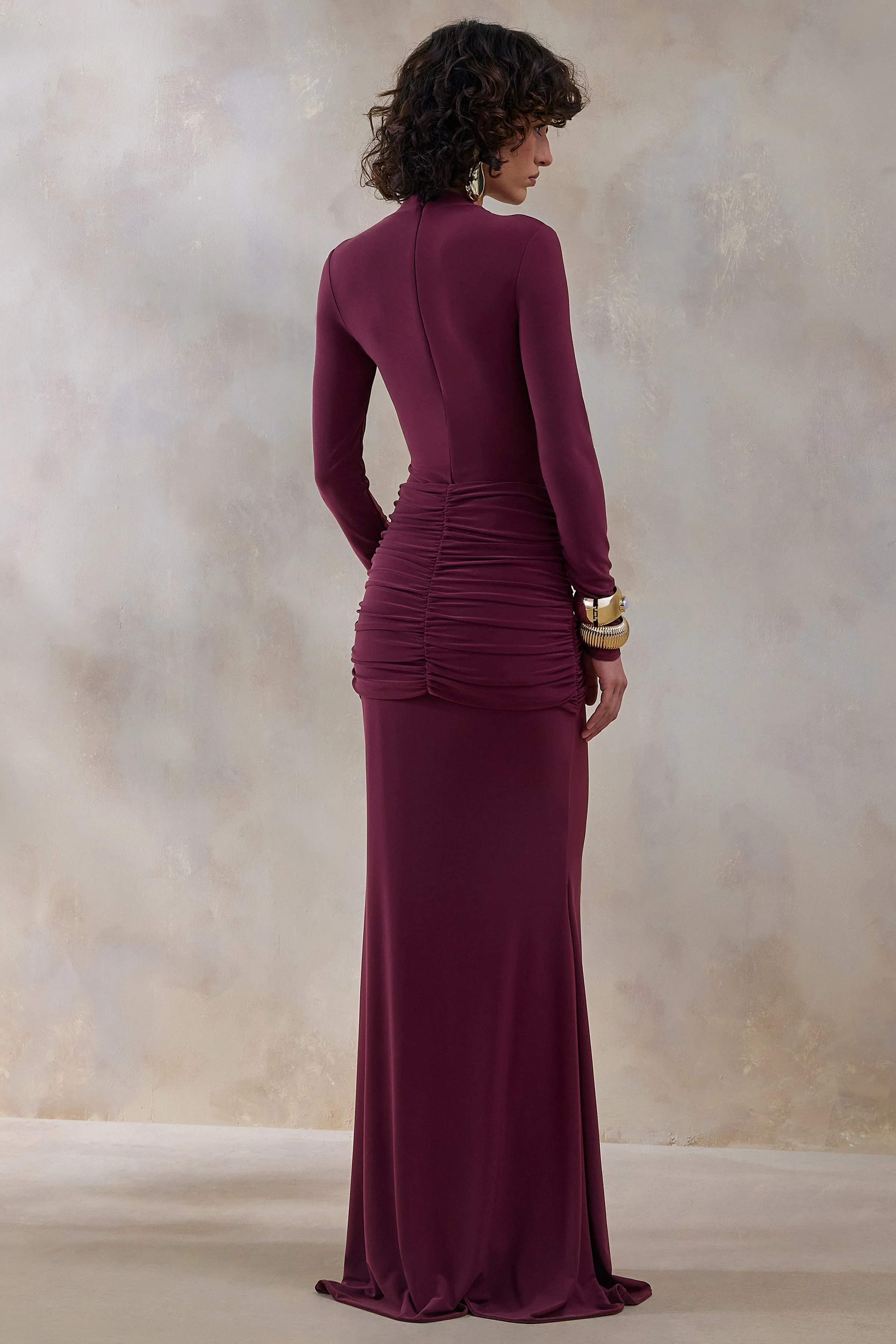 Astrielle | Burgundy Wide-Neck With Gold-Detail And Sash sold by Club L London product image thumbnail 2