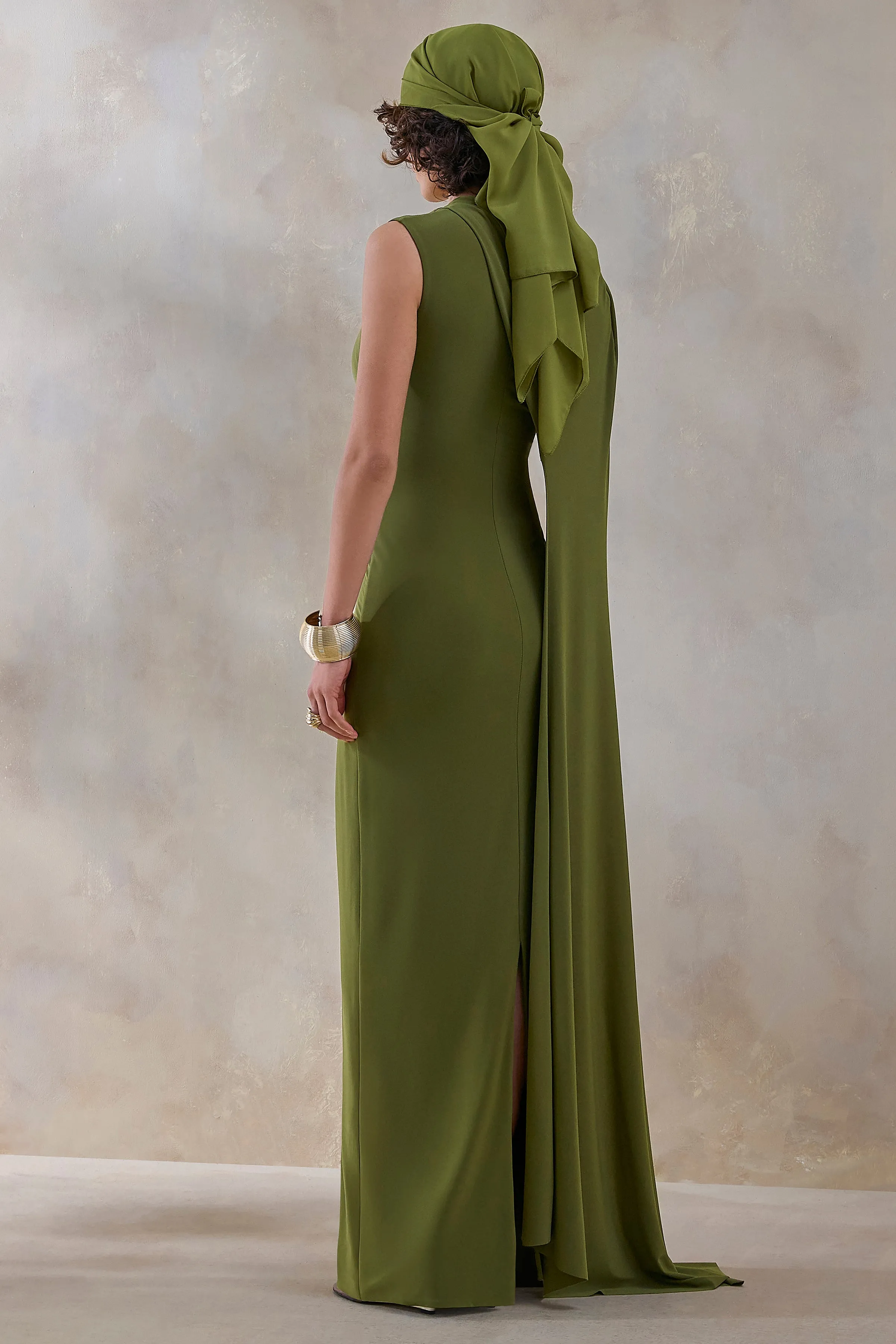 Isdelia | Green Asymmetric-Neck Maxi Dress With Cape-Sleeve sold by Club L London product image thumbnail 2