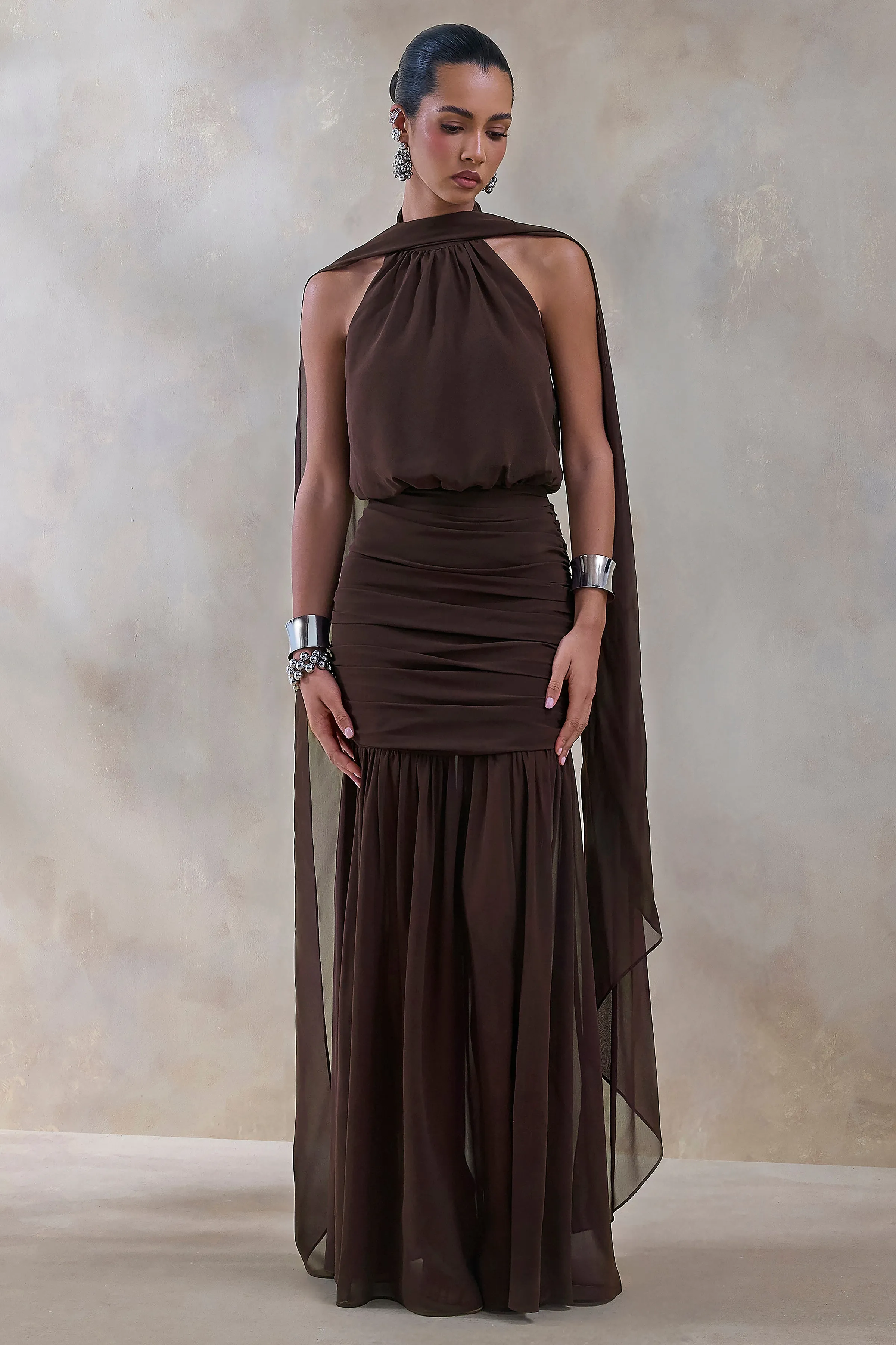 Veronique | Brown Halter-Neck Maxi Dress sold by Club L London product image thumbnail 4