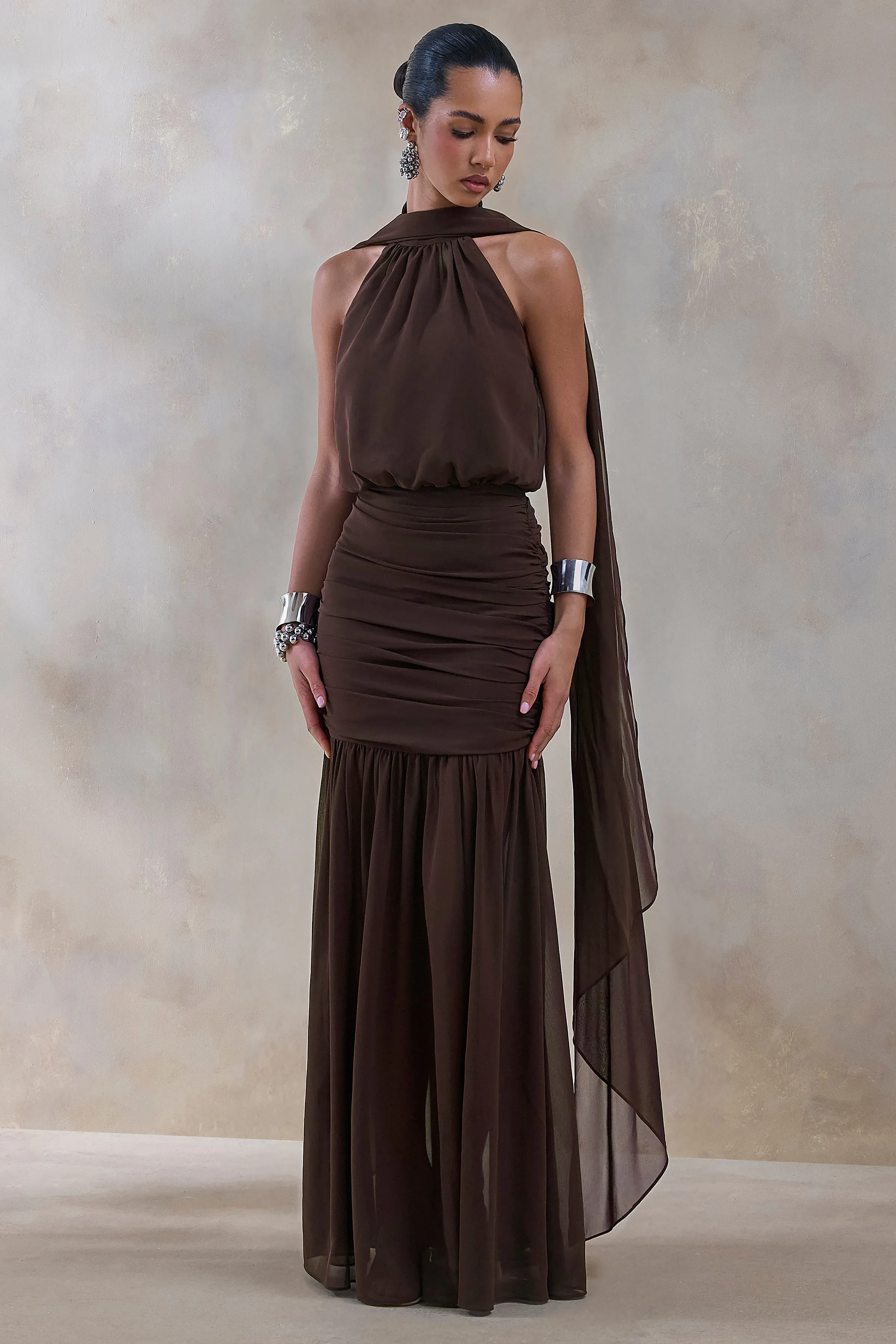 Veronique | Brown Halter-Neck Maxi Dress sold by Club L London product image thumbnail 5
