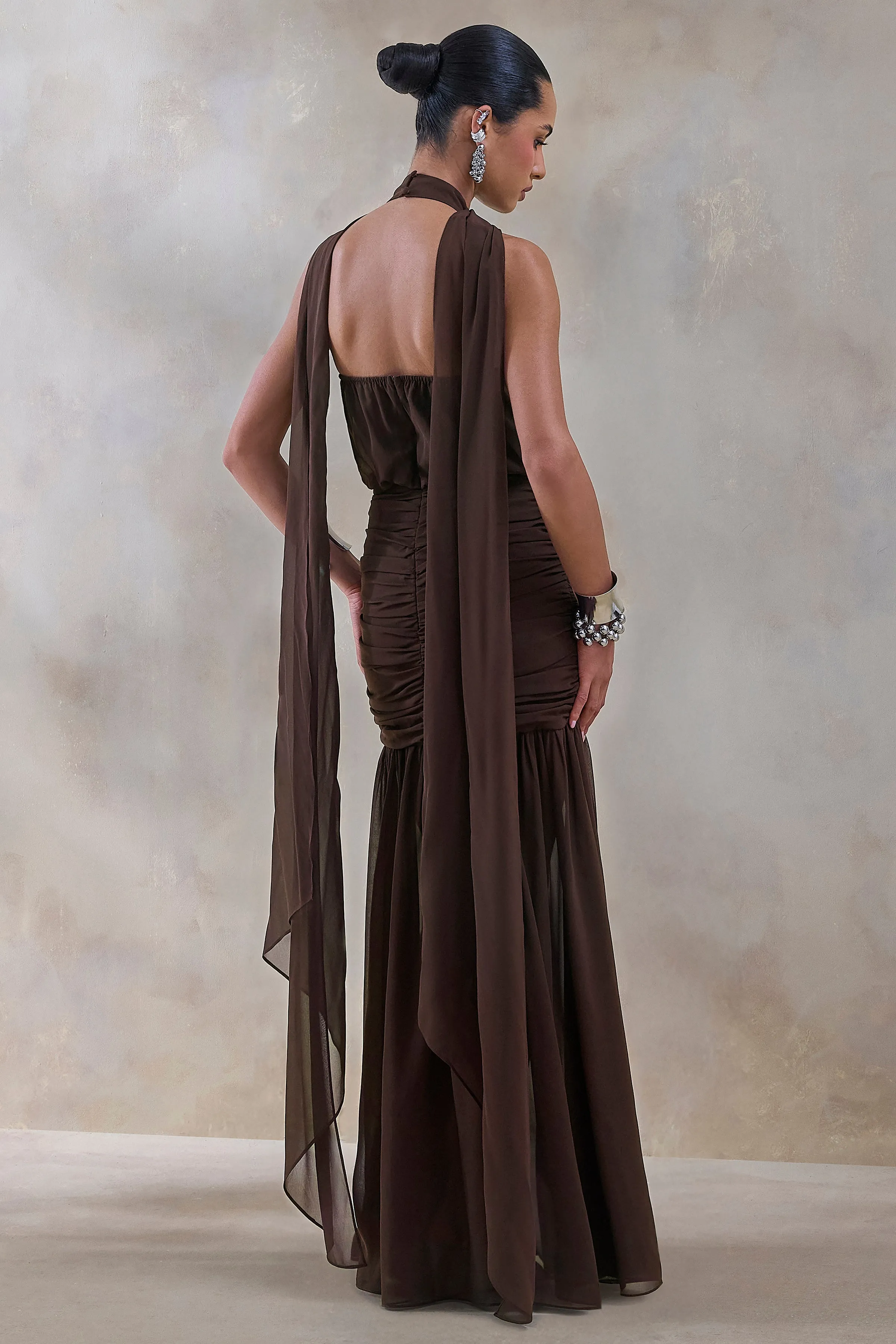 Veronique | Brown Halter-Neck Maxi Dress sold by Club L London product image thumbnail 2