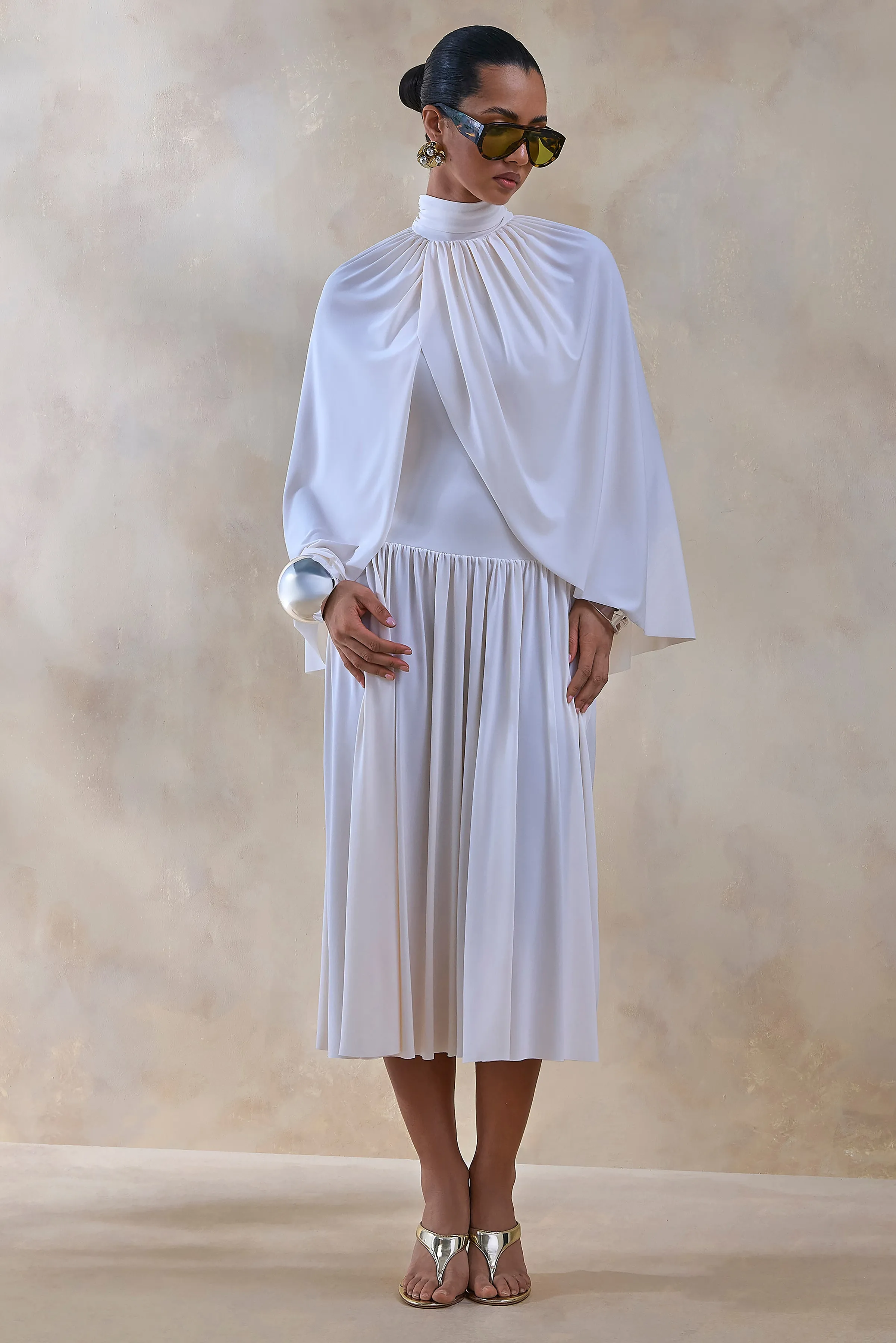 Honora | Cream High-Neck Maxi Dress With Cape-Sleeves sold by Club L London product image thumbnail 5