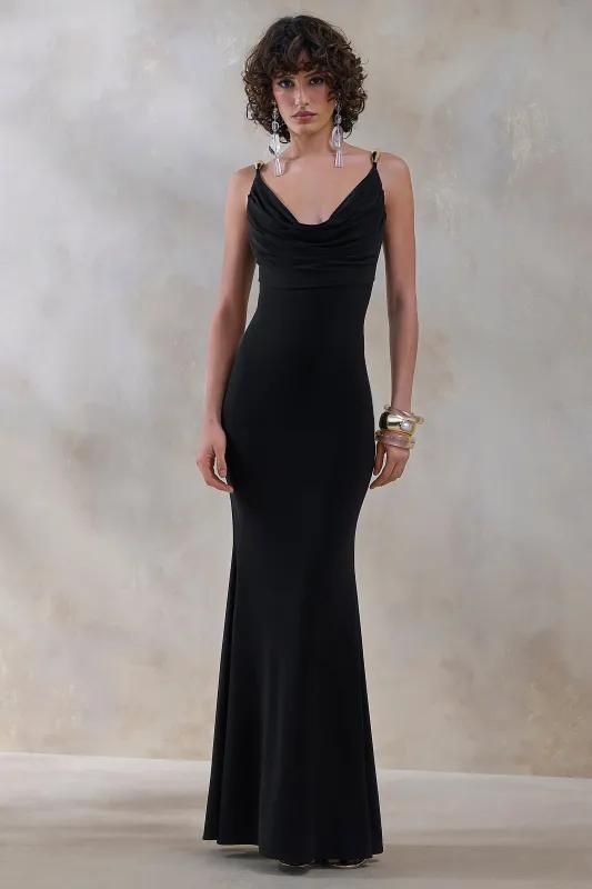 Iridessa | Black Plunge-Neck Maxi Dress sold by Club L London