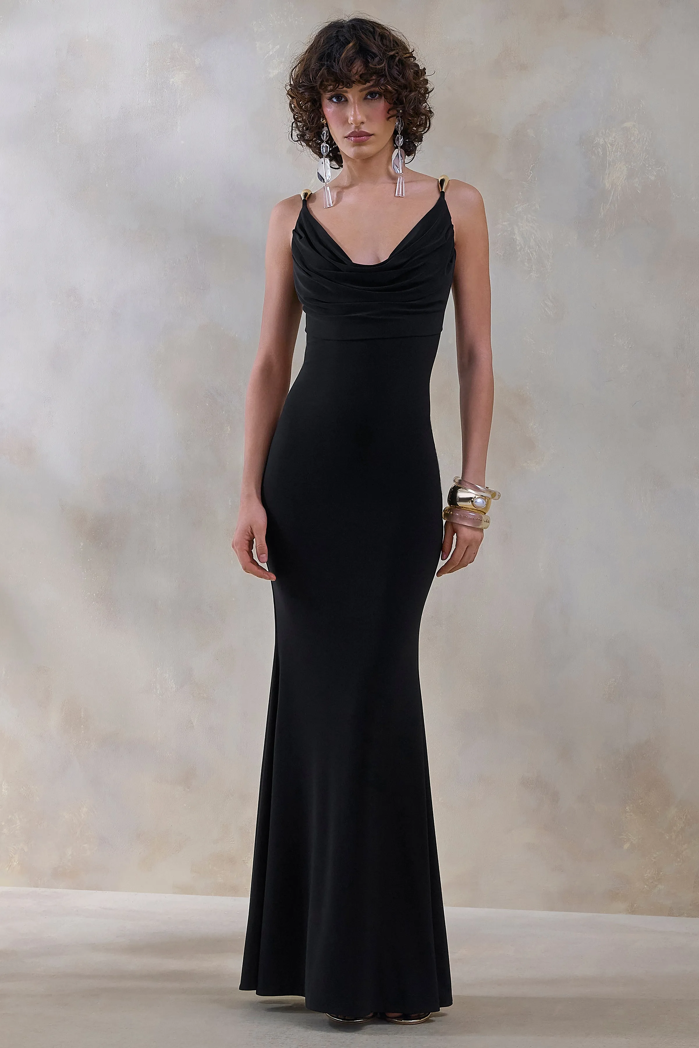 Iridessa | Black Plunge-Neck Maxi Dress sold by Club L London