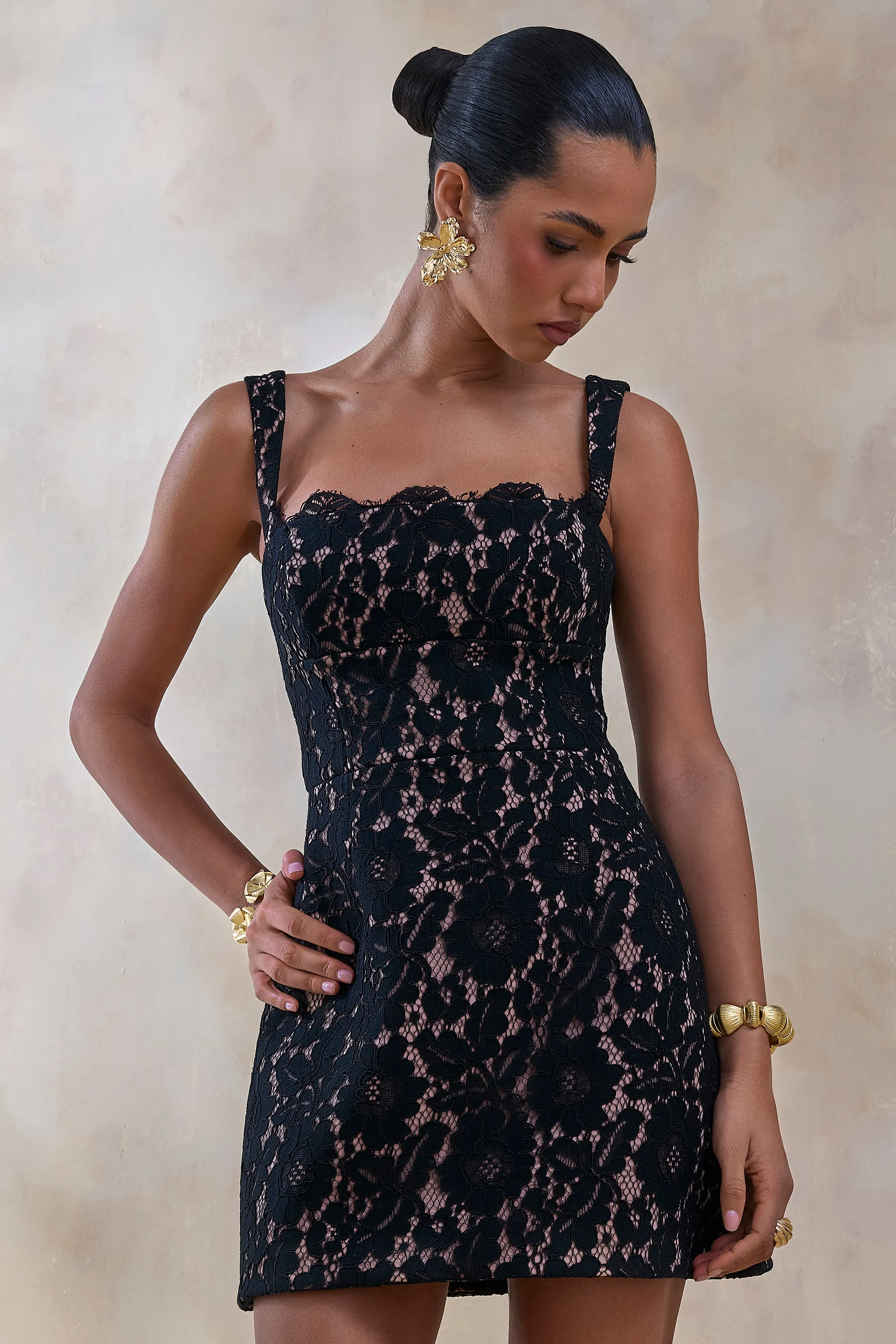 Orelisse | Black Lace Square-Neck Mini Dress sold by Club L London product image thumbnail 3